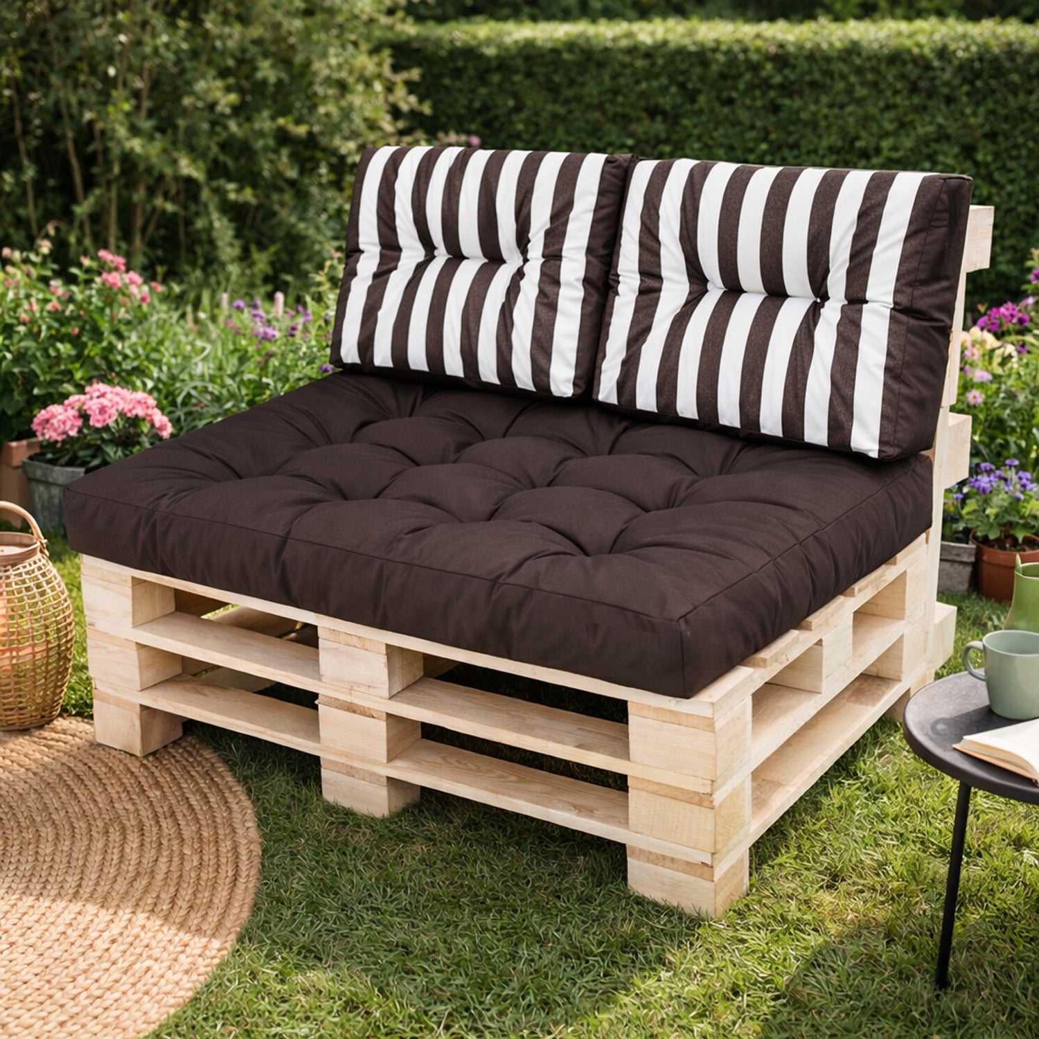 MILLYBO Palettenkissen LEO Set 1+2 Braun/Streifen – Komfort & Stil für deinen Garten