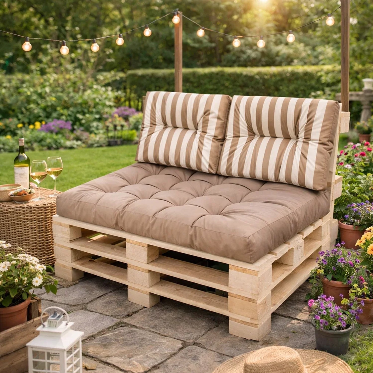 MILLYBO Palettenkissen LEO Set 1+2 Beige/Streifen – Komfort & Stil für deinen Garten