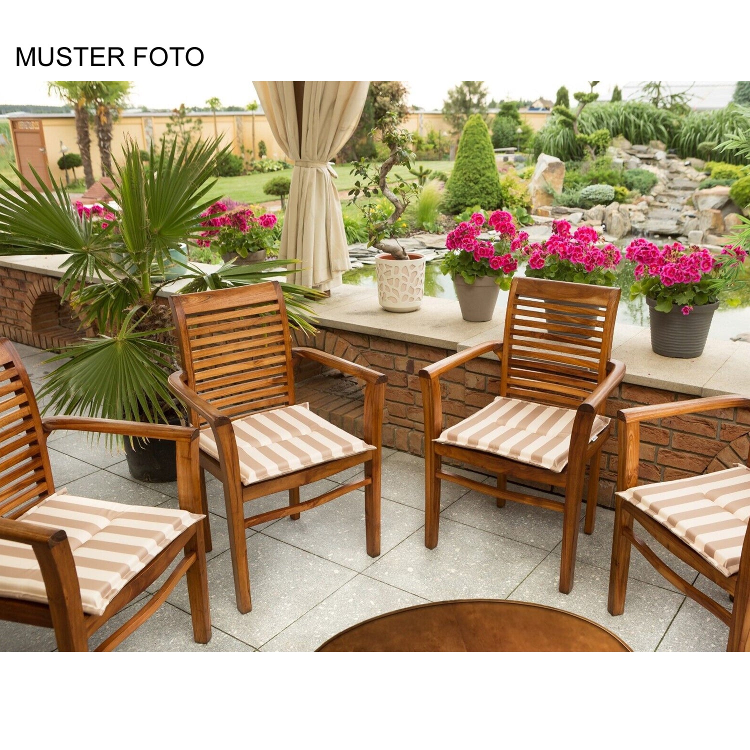 MILLYBO Gartenstuhlauflage – Sitzkissen für Gartenstühle & Balkonmöbel FROG - Beige mit Streifen