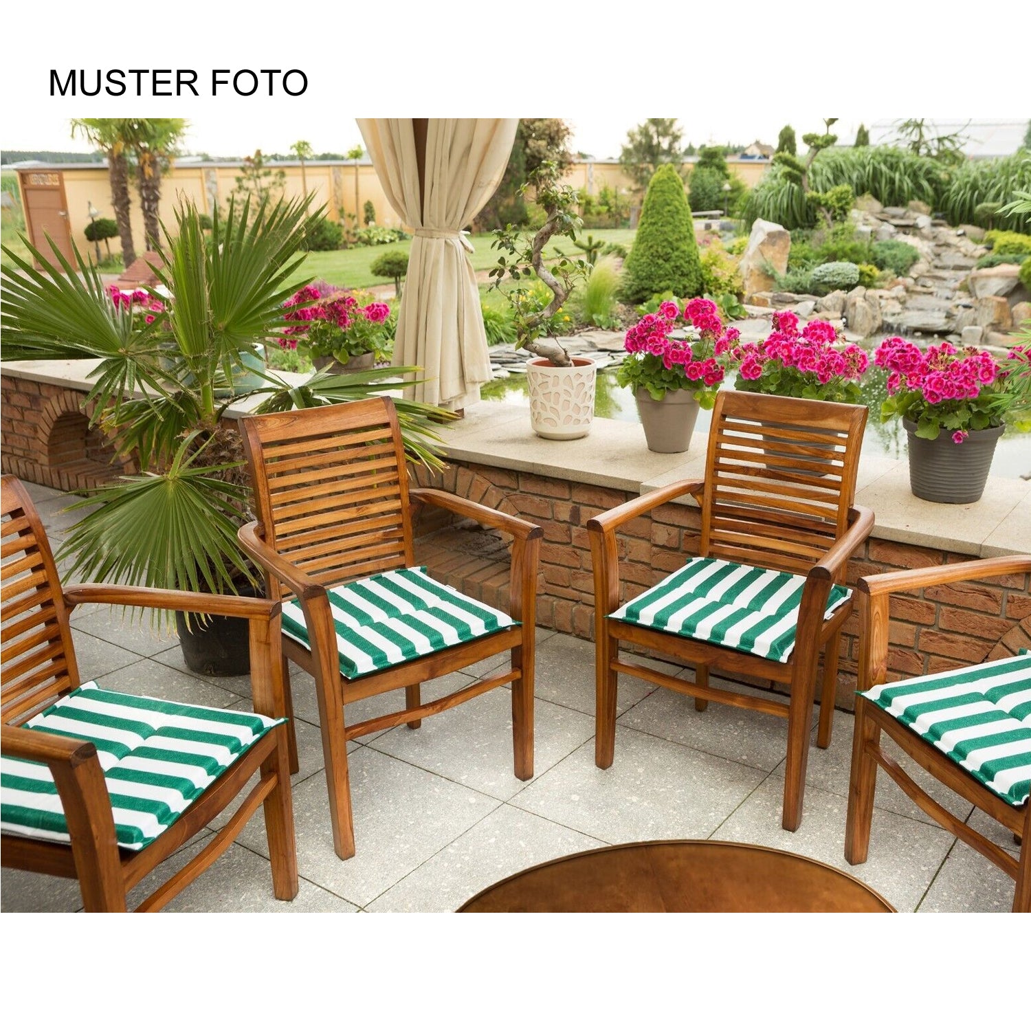 MILLYBO Gartenstuhlauflage – Sitzkissen für Gartenstühle & Balkonmöbel FROG - Grün mit Streifen