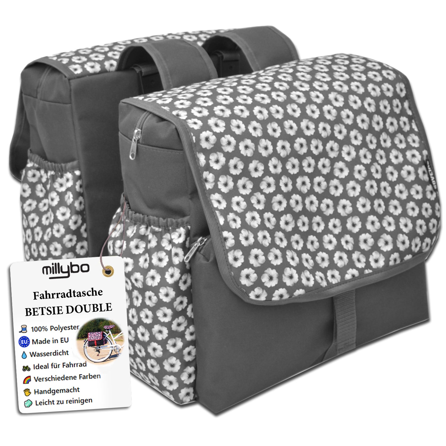 MILLYBO BETSIE Double – Doppelfahrradtasche 28L für Gepäckträger 105.002