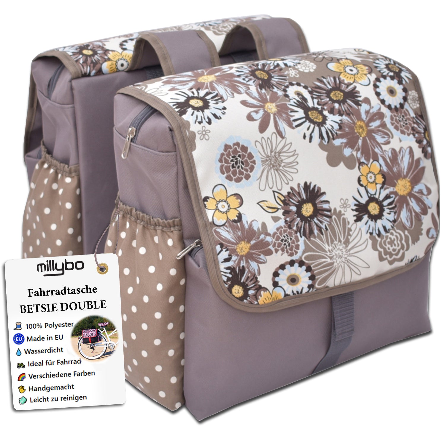 MILLYBO BETSIE Double – Doppelfahrradtasche 28L für Gepäckträger 110.005