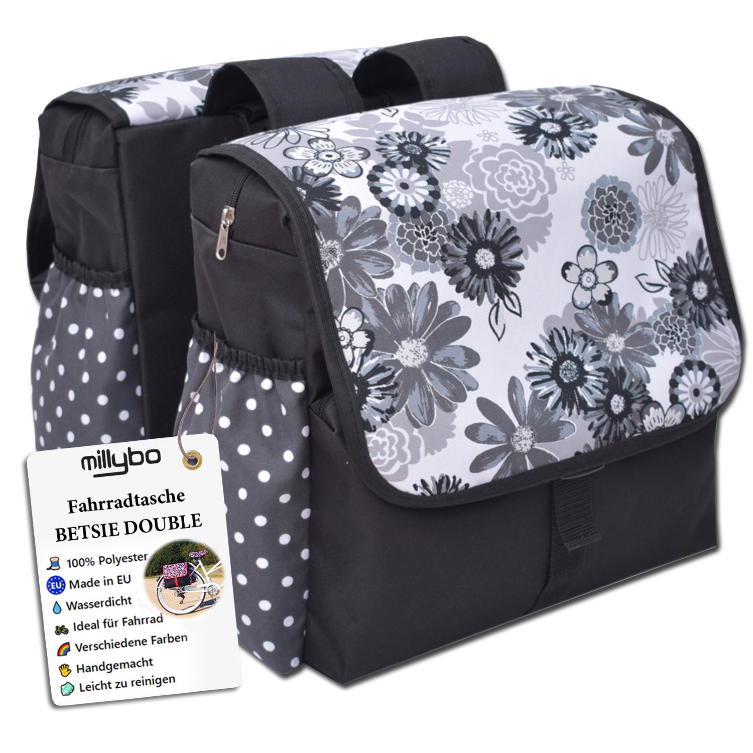 MILLYBO BETSIE Double – Doppelfahrradtasche 28L für Gepäckträger 110.003