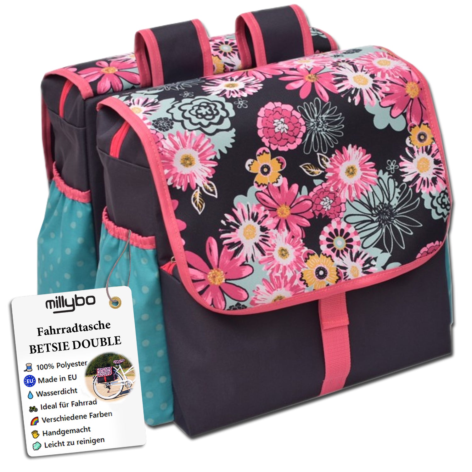 MILLYBO BETSIE Double – Doppelfahrradtasche 28L für Gepäckträger 110.001