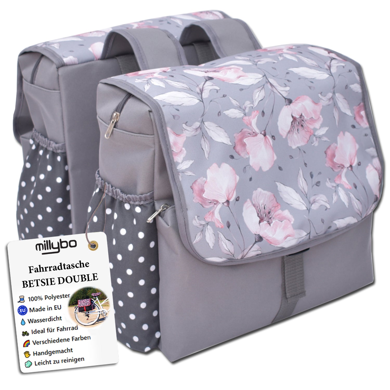 MILLYBO BETSIE Double – Doppelfahrradtasche 28L für Gepäckträger 110.006