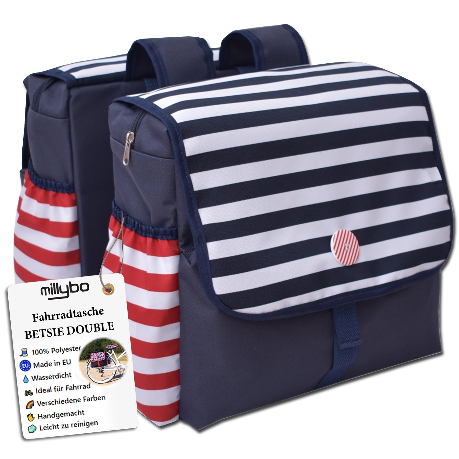 MILLYBO BETSIE Double – Doppelfahrradtasche 28L für Gepäckträger 240.002