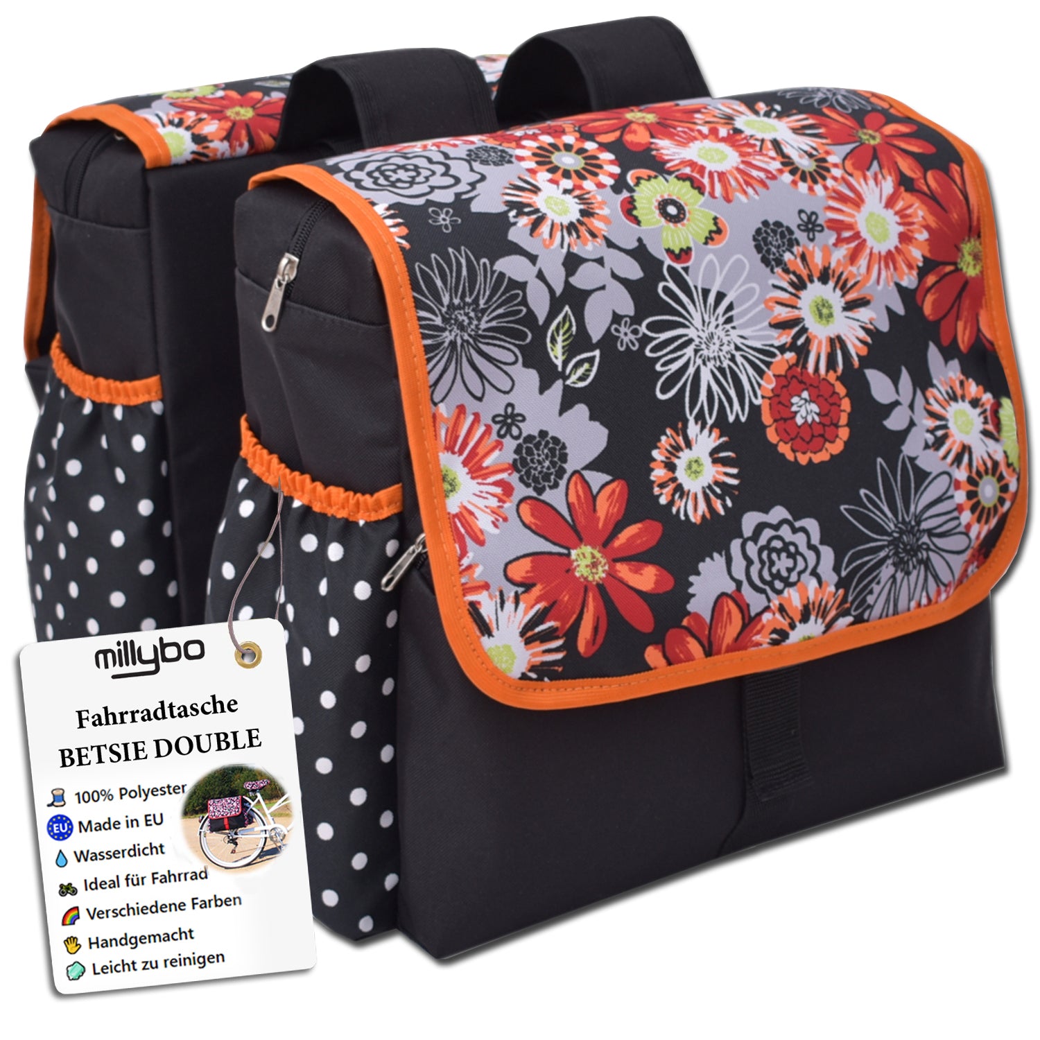 MILLYBO BETSIE Double – Doppelfahrradtasche 28L für Gepäckträger 110.010