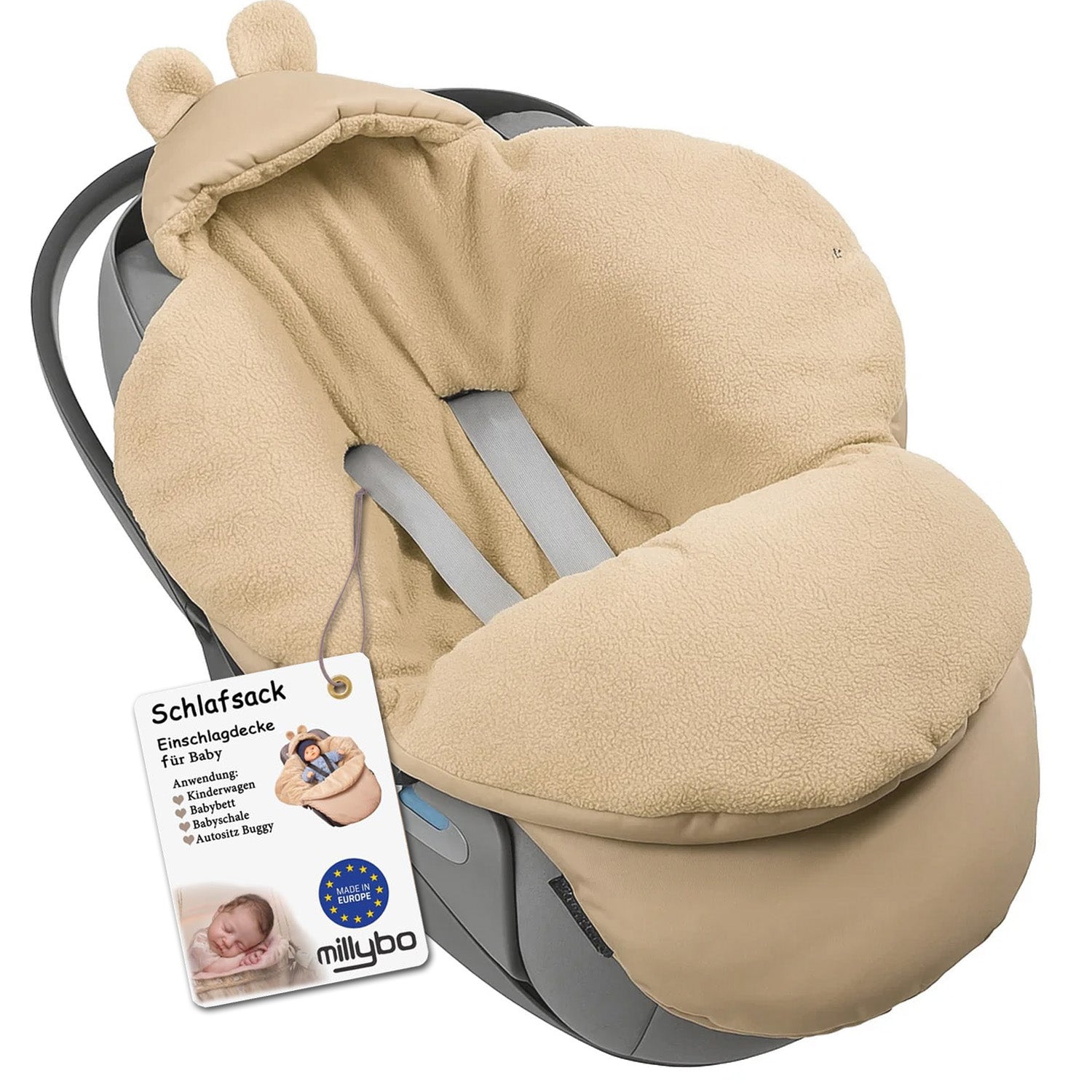 MILLYBO Baby Fußsack – Winter Einschlagdecke für Kinderwagen & Autositz - Beige