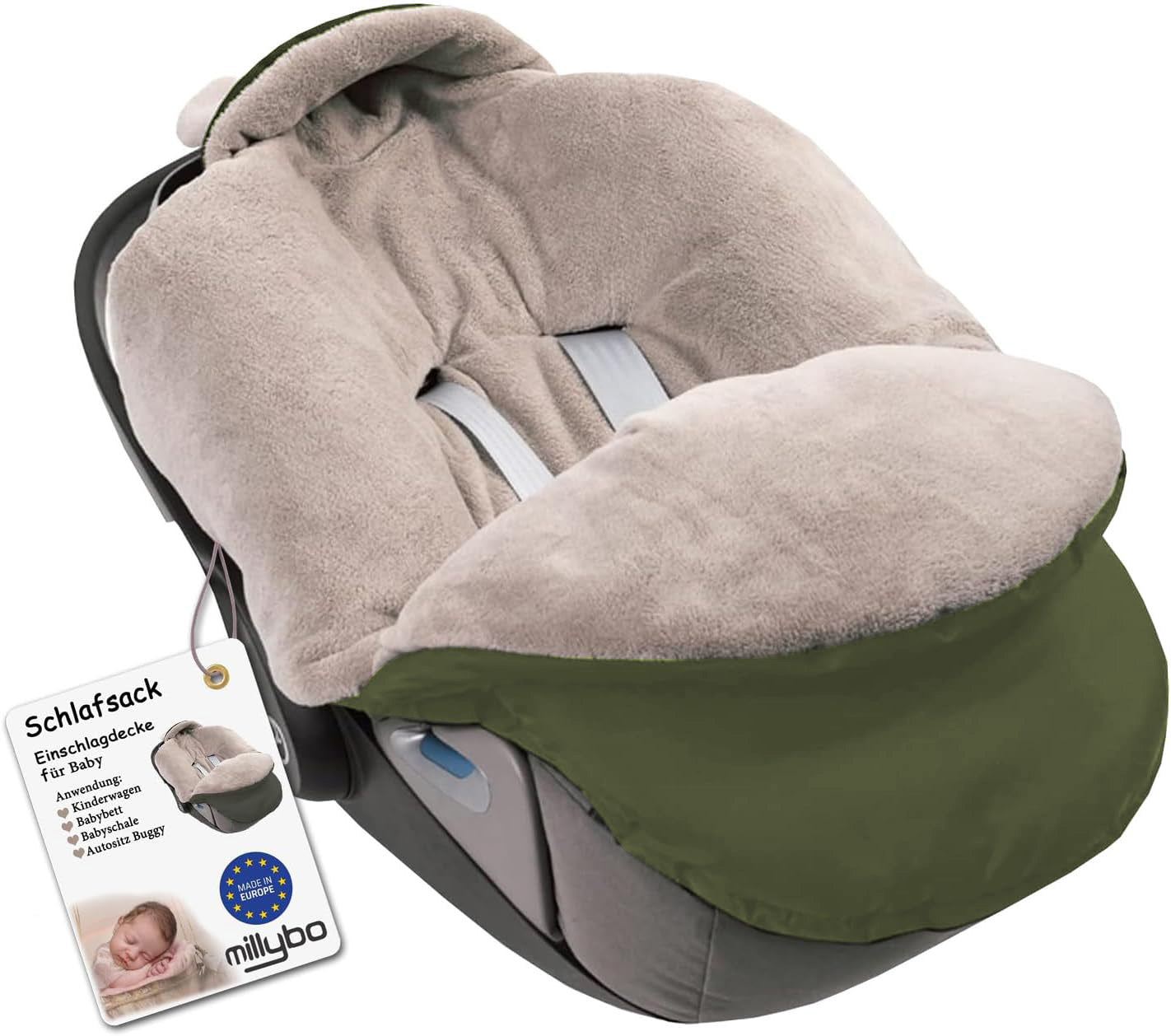 MILLYBO Baby Fußsack – Winter Einschlagdecke für Kinderwagen & Autositz - Olivegrün