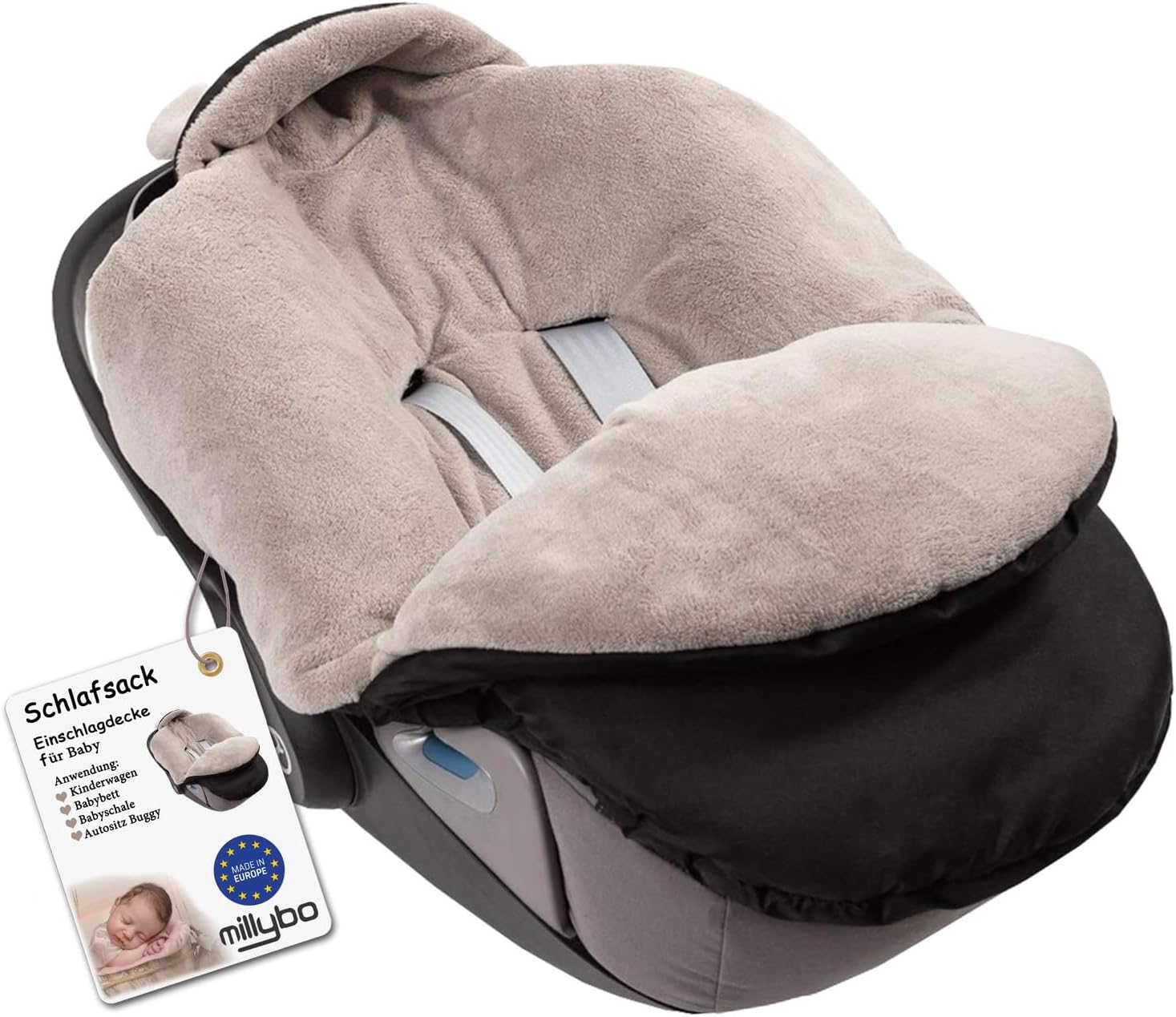 MILLYBO Baby Fußsack – Winter Einschlagdecke für Kinderwagen & Autositz - Schwarz mit Latte