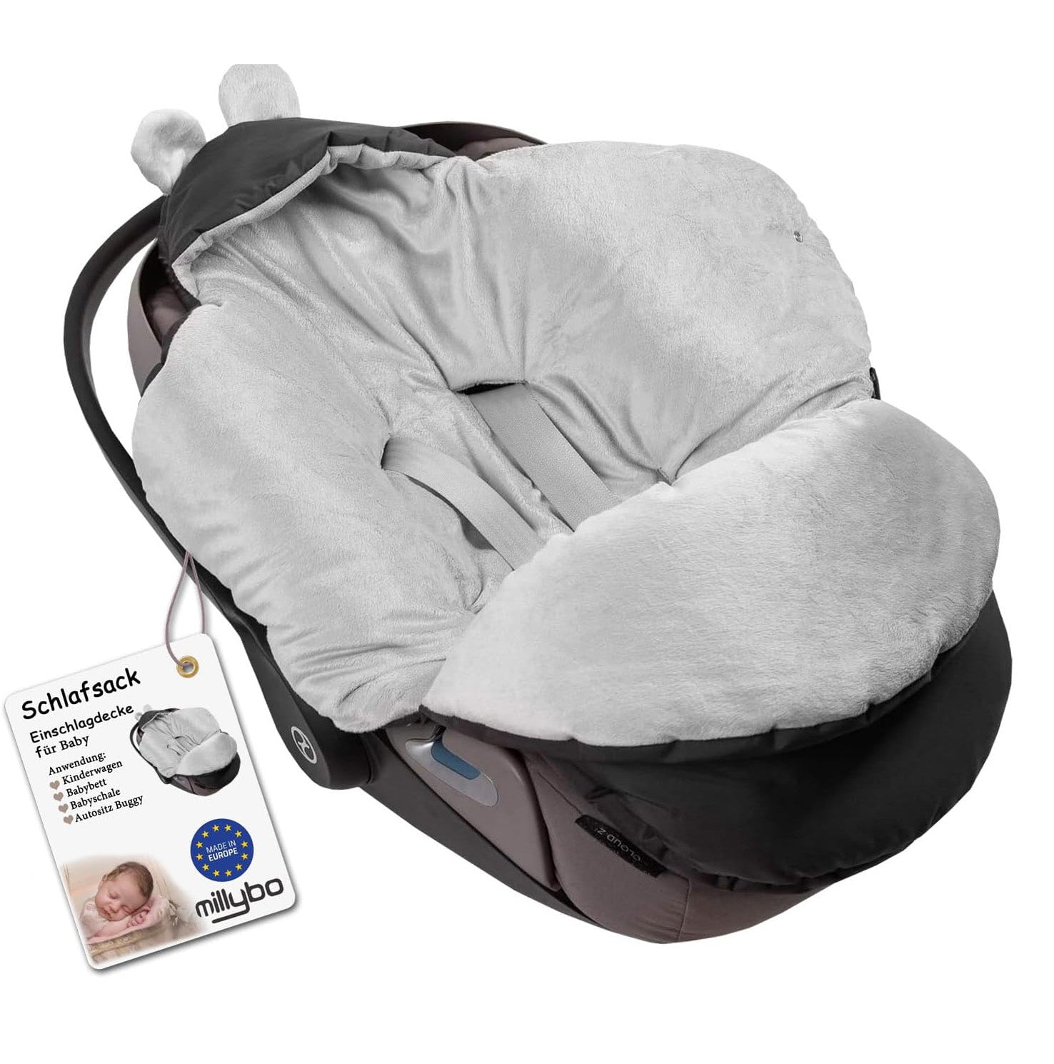 MILLYBO Baby Fußsack – Winter Einschlagdecke für Kinderwagen & Autositz - Schwarz mit Grau