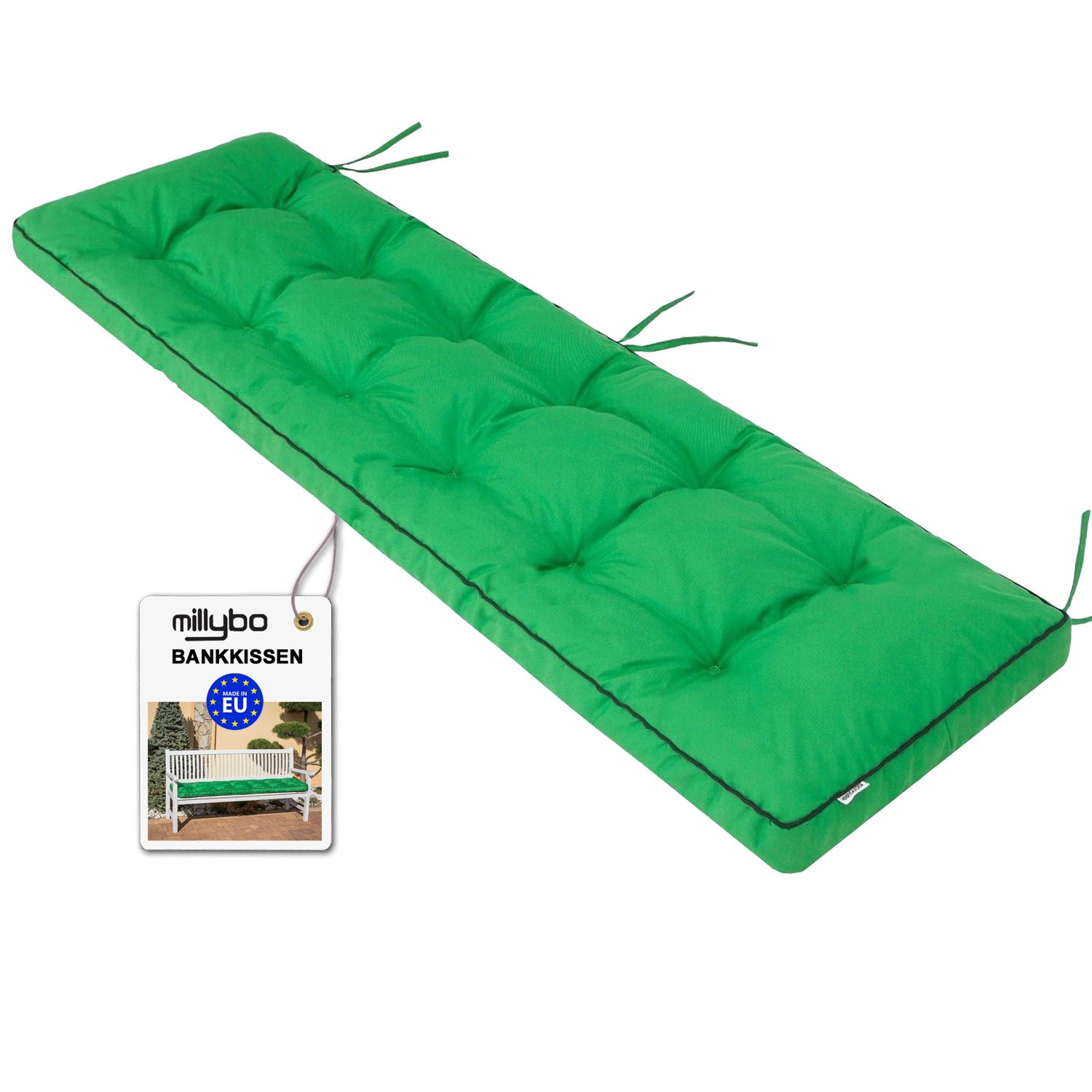 MILLYBO Bankkissen 50 cm ETNA – Gartenbank Auflage  Bankpolster für Gartenmöbel & Schaukel (120/150/180 cm) - Grün