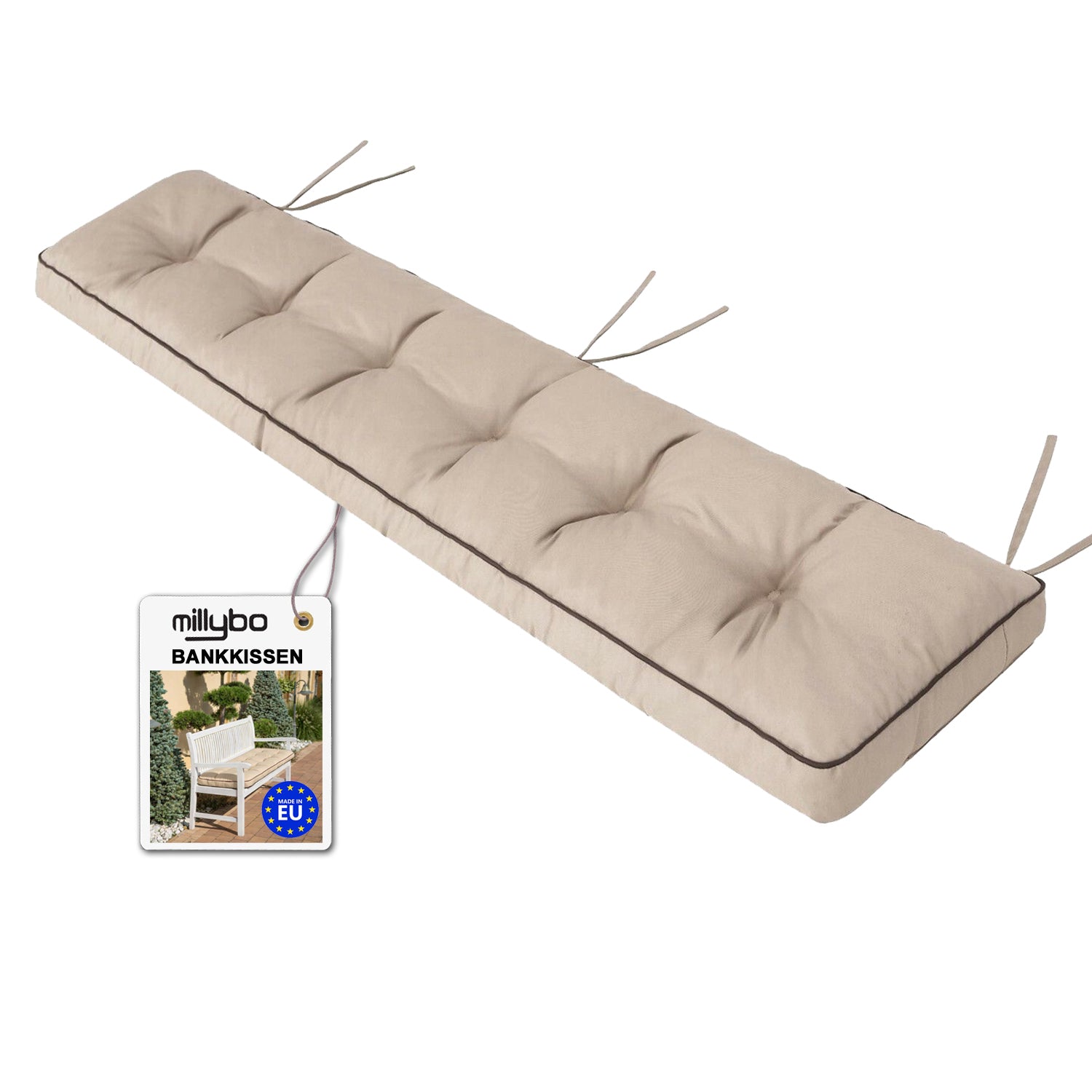 MILLYBO Bankkissen 40 cm ETNA – Gartenbank Auflage Bankpolster für Gartenmöbel & Schaukel (120/150/180 cm) - Beige