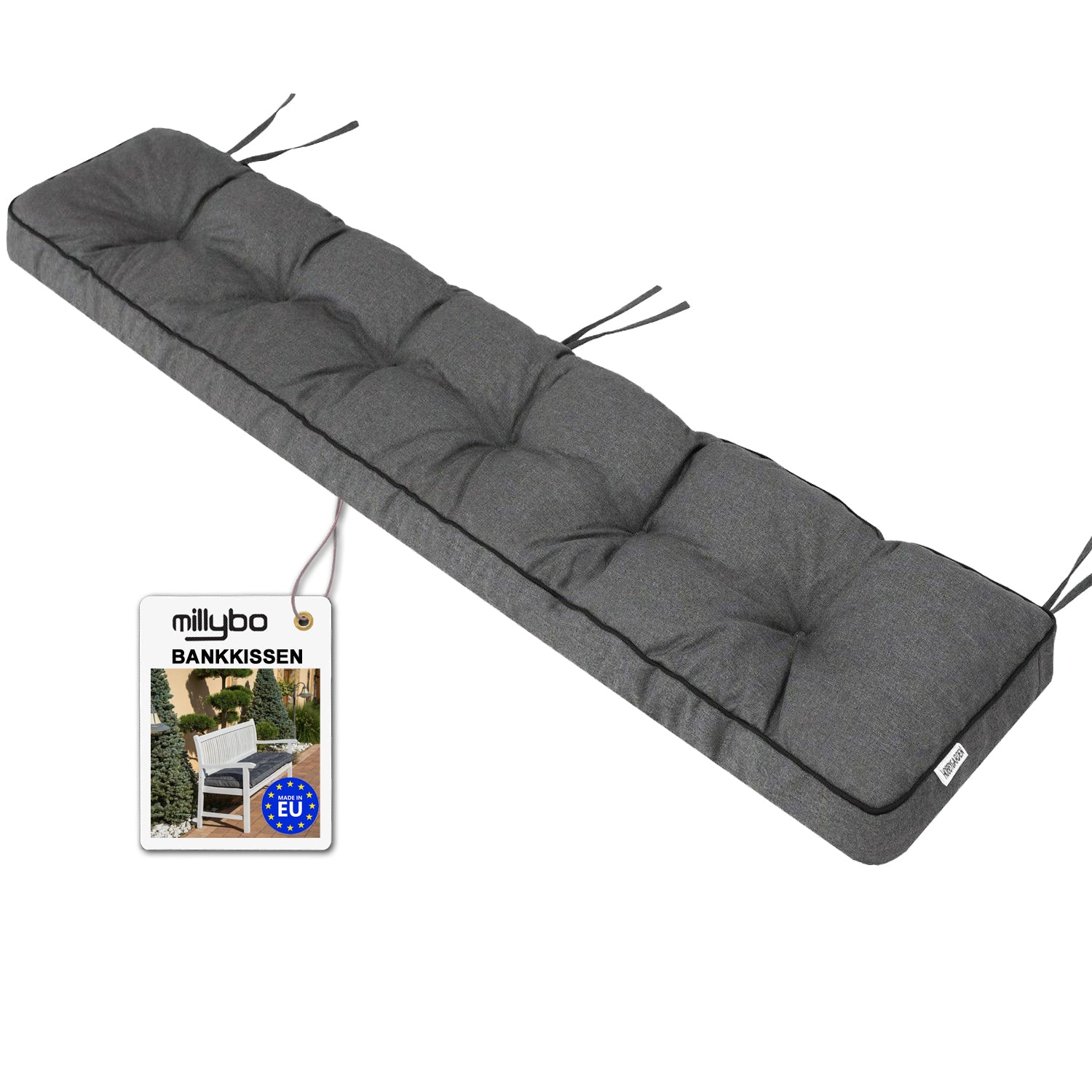 MILLYBO Bankkissen 40 cm ETNA – Gartenbank Auflage  Bankpolster für Gartenmöbel & Schaukel (120/150/180 cm) - Graphit Ökolein