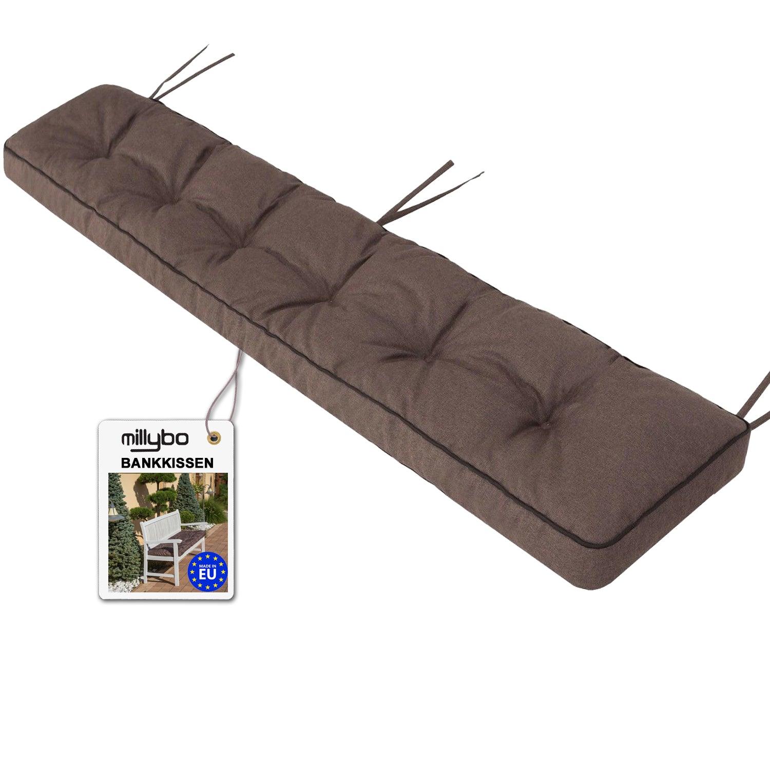 MILLYBO Bankkissen 40 cm ETNA – Gartenbank Auflage Bankpolster für Gartenmöbel & Schaukel (120/150/180 cm) - Braun Ökolein