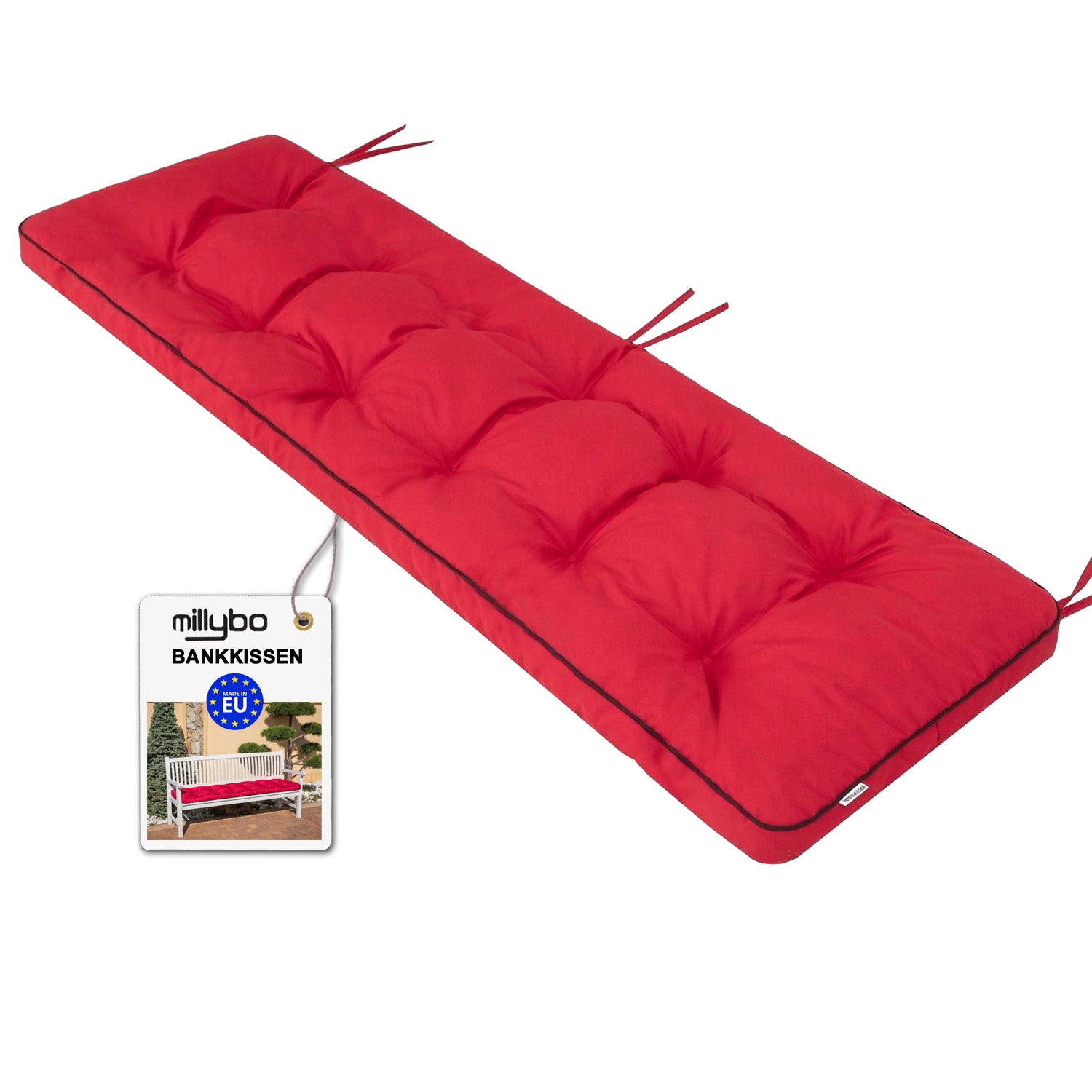MILLYBO Bankkissen 50 cm ETNA – Gartenbank Auflage  Bankpolster für Gartenmöbel & Schaukel (120/150/180 cm) - Rot