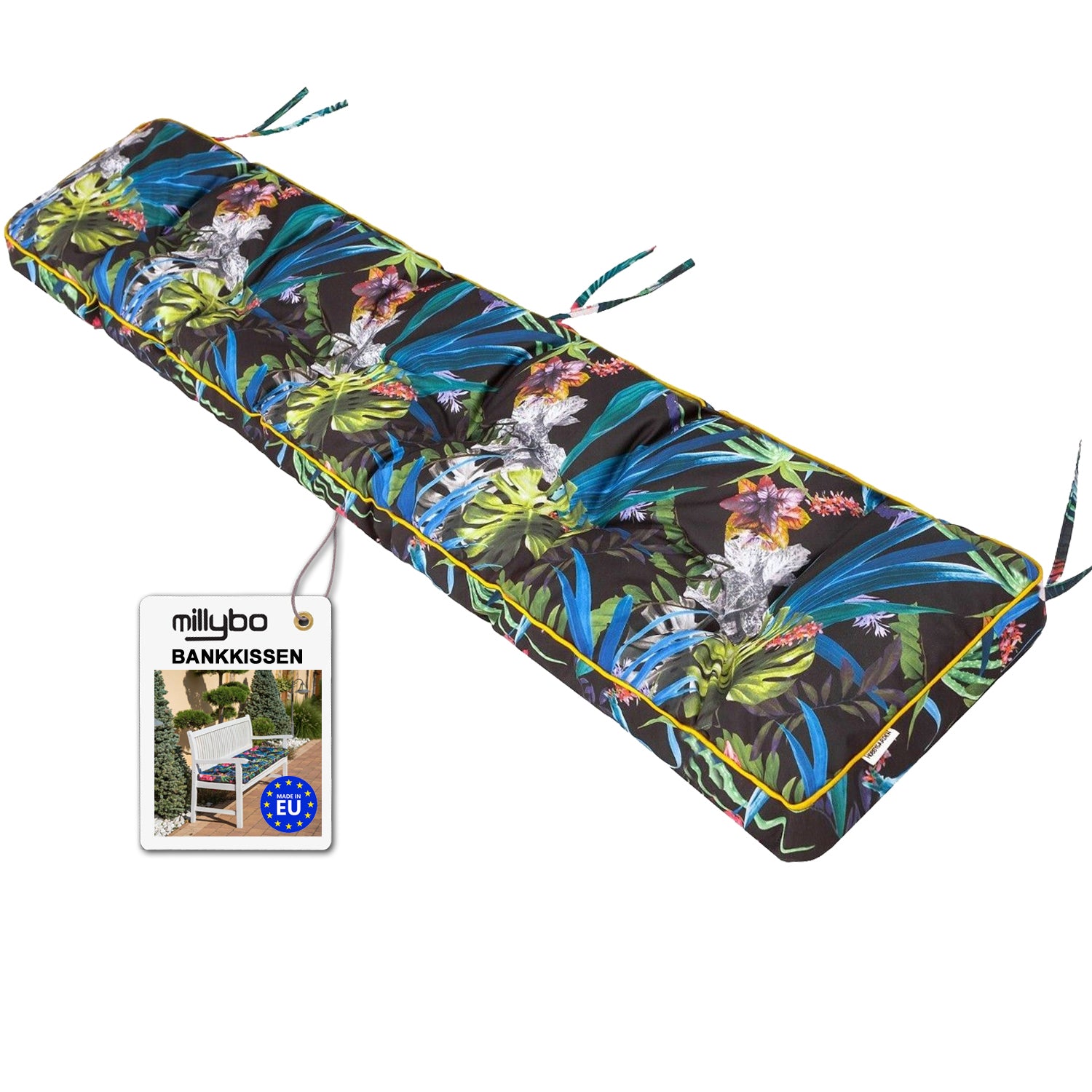 MILLYBO Bankkissen 40 cm ETNA – Gartenbank Auflage Bankpolster für Gartenmöbel & Schaukel (120/150/180 cm) - Bunte Blätter