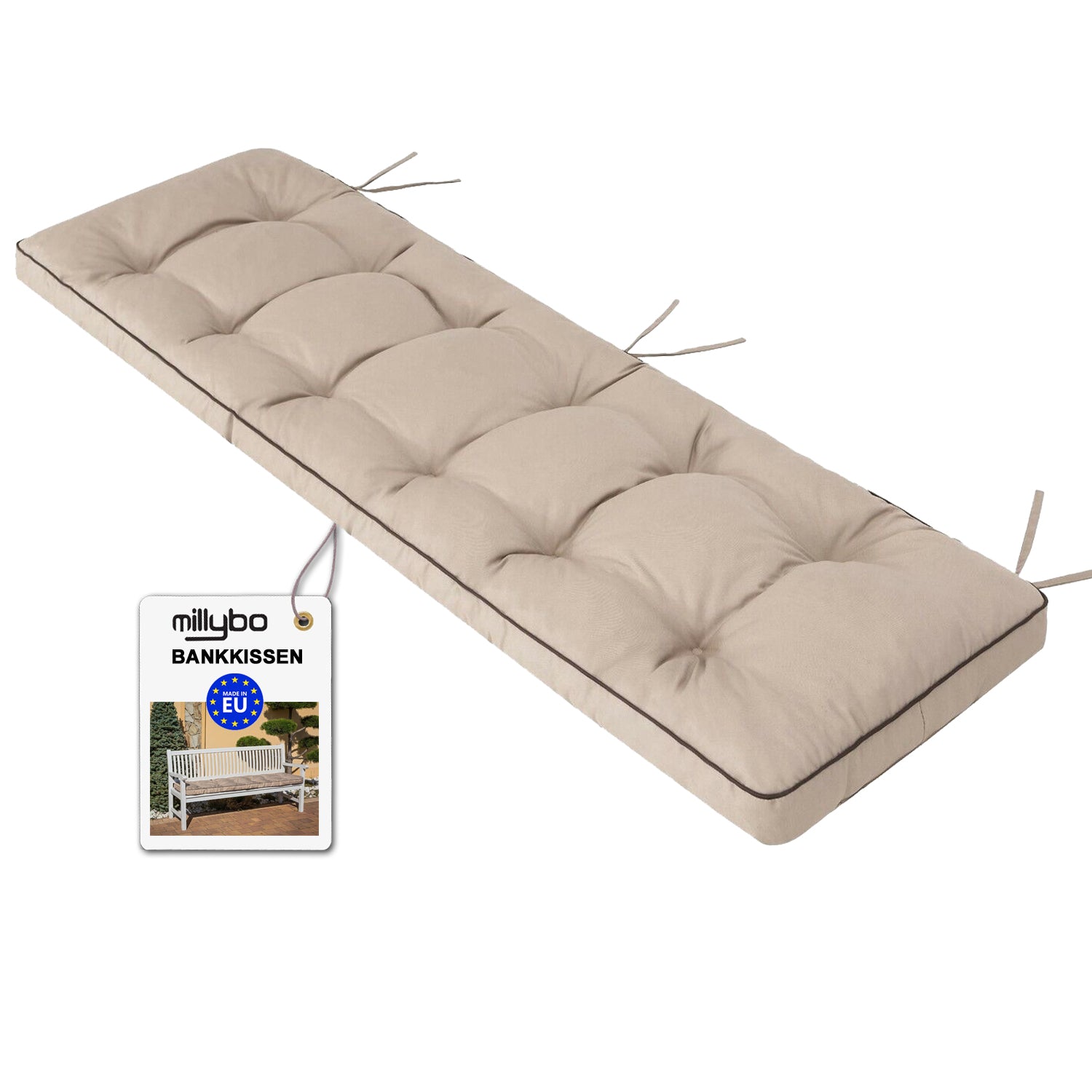 MILLYBO Bankkissen 50 cm ETNA – Gartenbank Auflage Bankpolster für Gartenmöbel & Schaukel (120/150/180 cm) - Beige