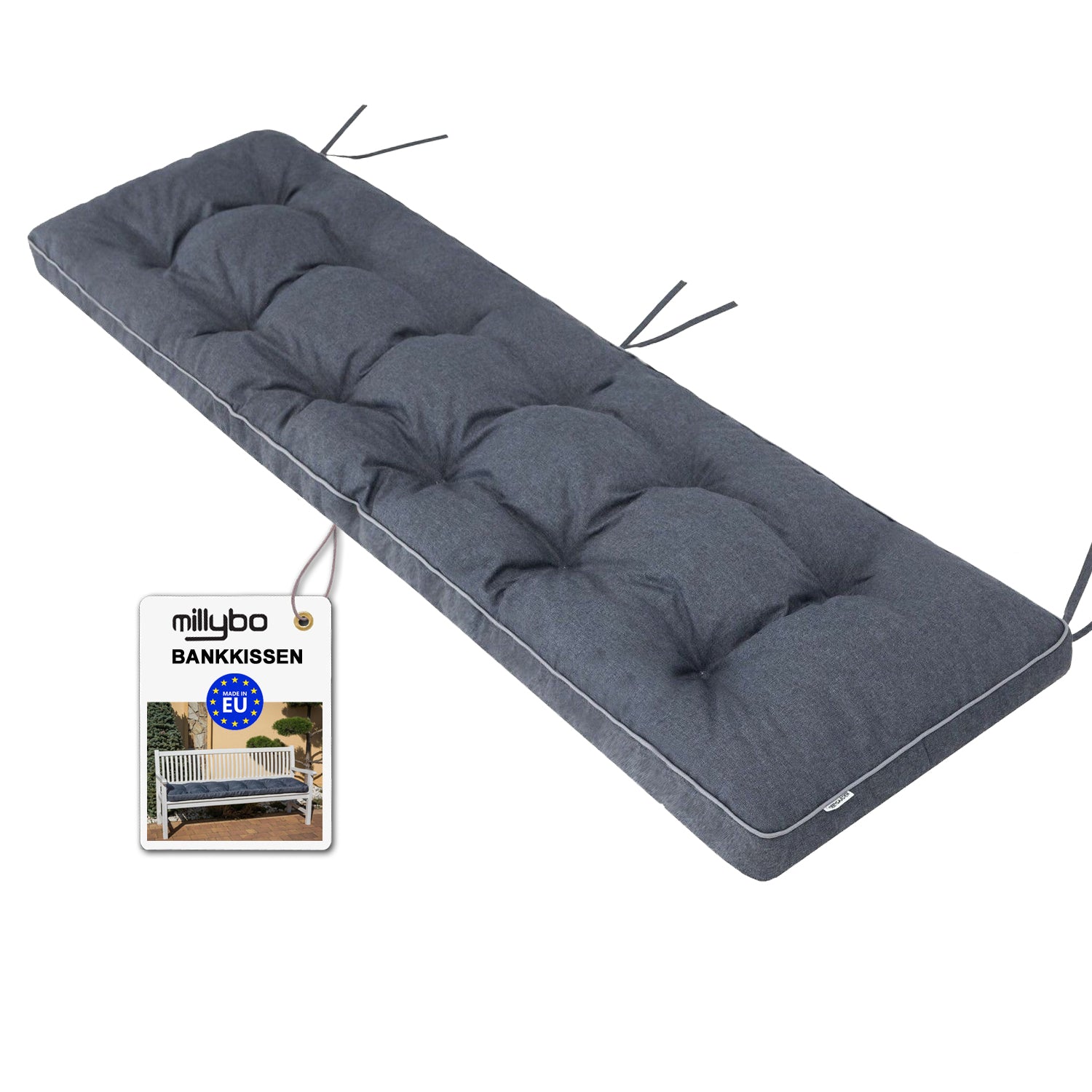 MILLYBO Bankkissen 50 cm ETNA – Gartenbank Auflage  Bankpolster für Gartenmöbel & Schaukel (120/150/180 cm) - Dunkelblau Ökolein