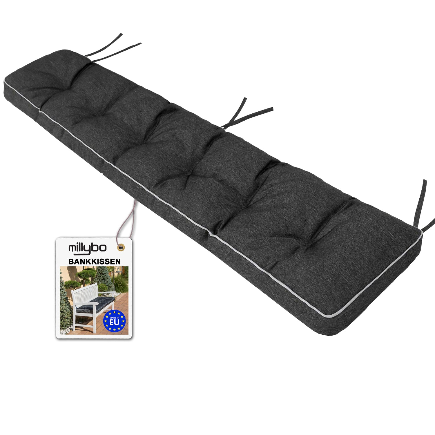 MILLYBO Bankkissen 40 cm ETNA – Gartenbank Auflage, Bankpolster für Gartenmöbel & Schaukel (120/150/180 cm) - Schwarz Ökolein
