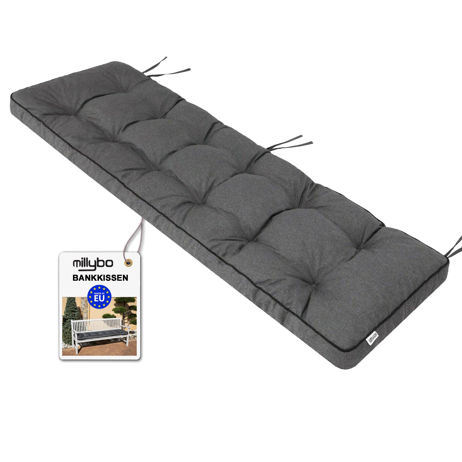MILLYBO Bankkissen 50 cm ETNA – Gartenbank Auflage  Bankpolster für Gartenmöbel & Schaukel (120/150/180 cm) - Graphit Ökolein