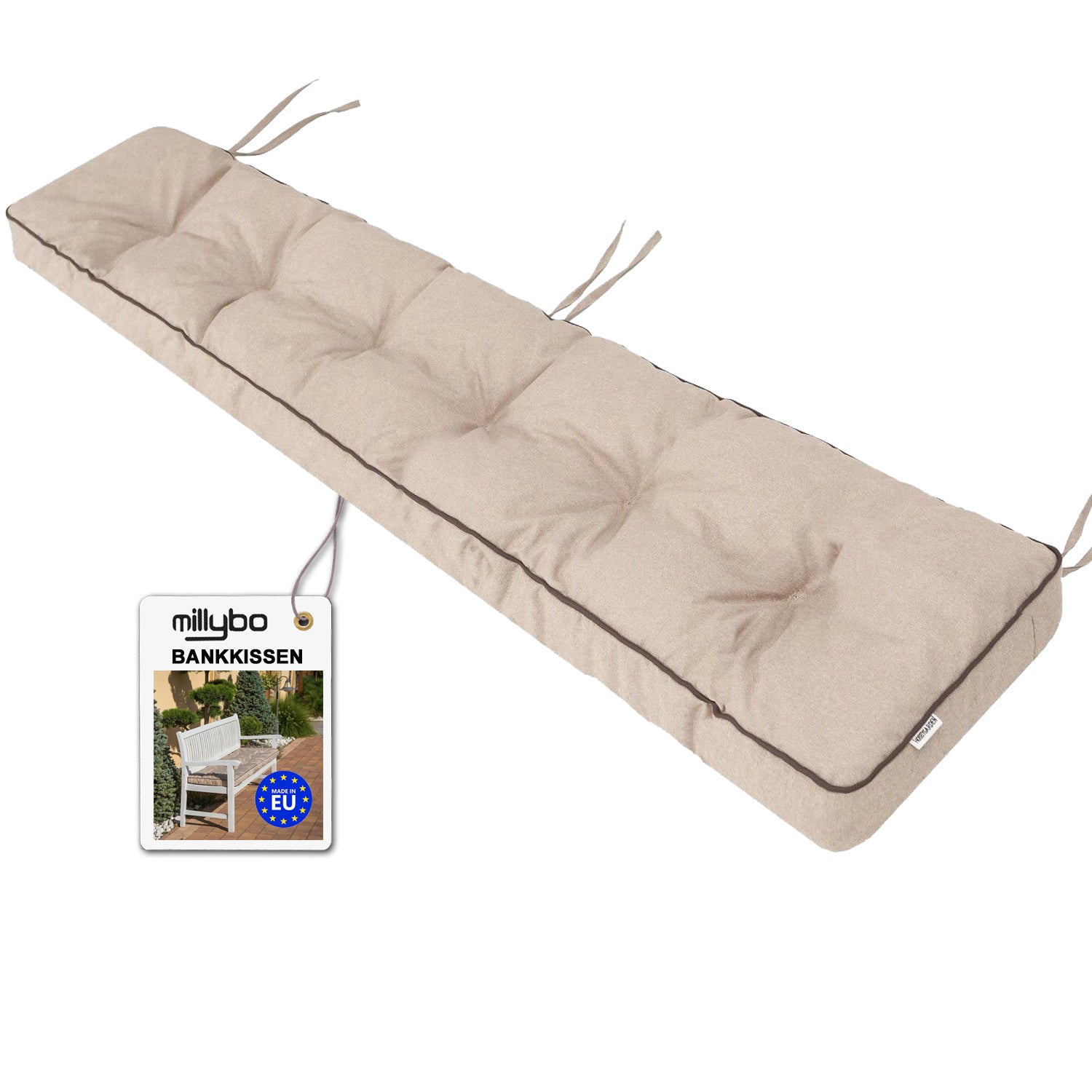 MILLYBO Bankkissen 40 cm ETNA – Gartenbank Auflage Bankpolster für Gartenmöbel & Schaukel (120/150/180 cm) - Beige Ökolein