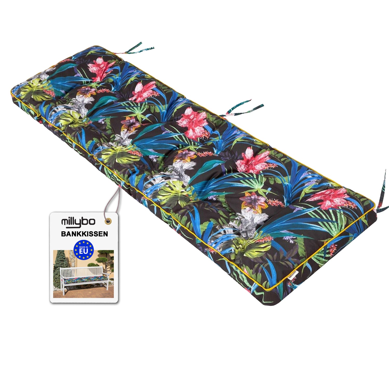 MILLYBO Bankkissen 50 cm ETNA – Gartenbank Auflage Bankpolster für Gartenmöbel & Schaukel (120/150/180 cm) - Bunte Blätter