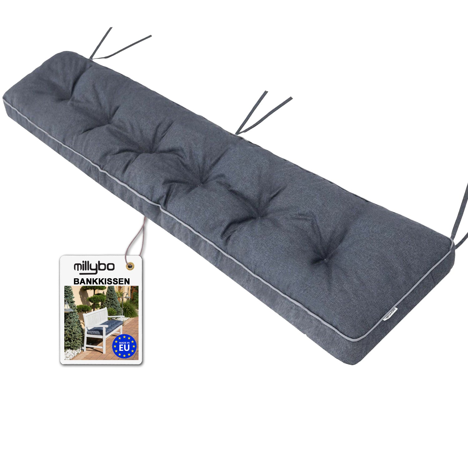MILLYBO Bankkissen 40 cm ETNA – Gartenbank Auflage Bankpolster für Gartenmöbel & Schaukel (120/150/180 cm) - Dunkelblau Ökolein