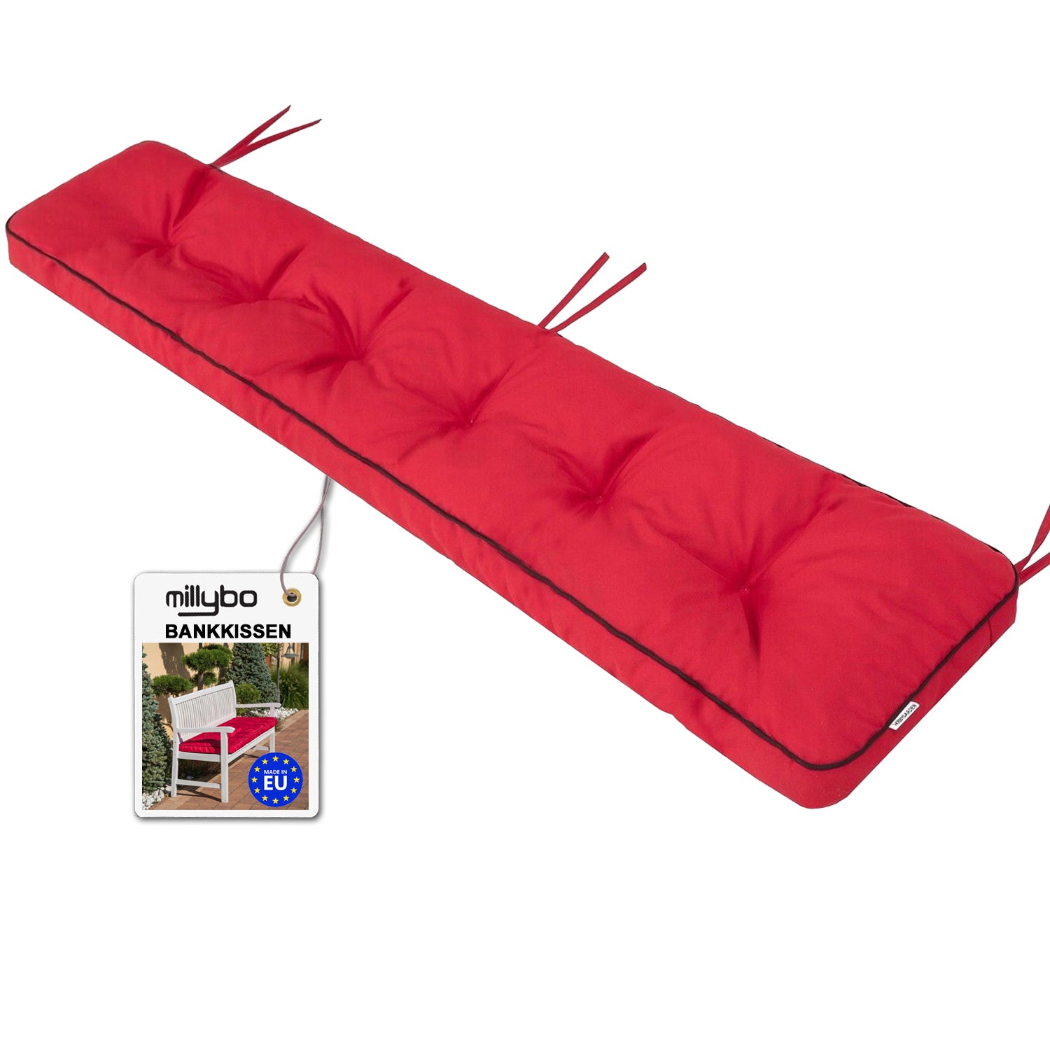 MILLYBO Bankkissen 40 cm ETNA – Gartenbank Auflage Bankpolster für Gartenmöbel & Schaukel (120/150/180 cm) - Rot
