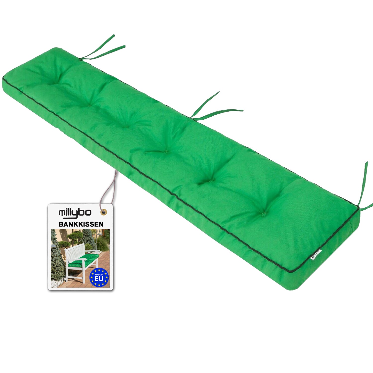 MILLYBO Bankkissen 40 cm ETNA – Gartenbank Auflage Bankpolster für Gartenmöbel & Schaukel (120/150/180 cm) - Grün