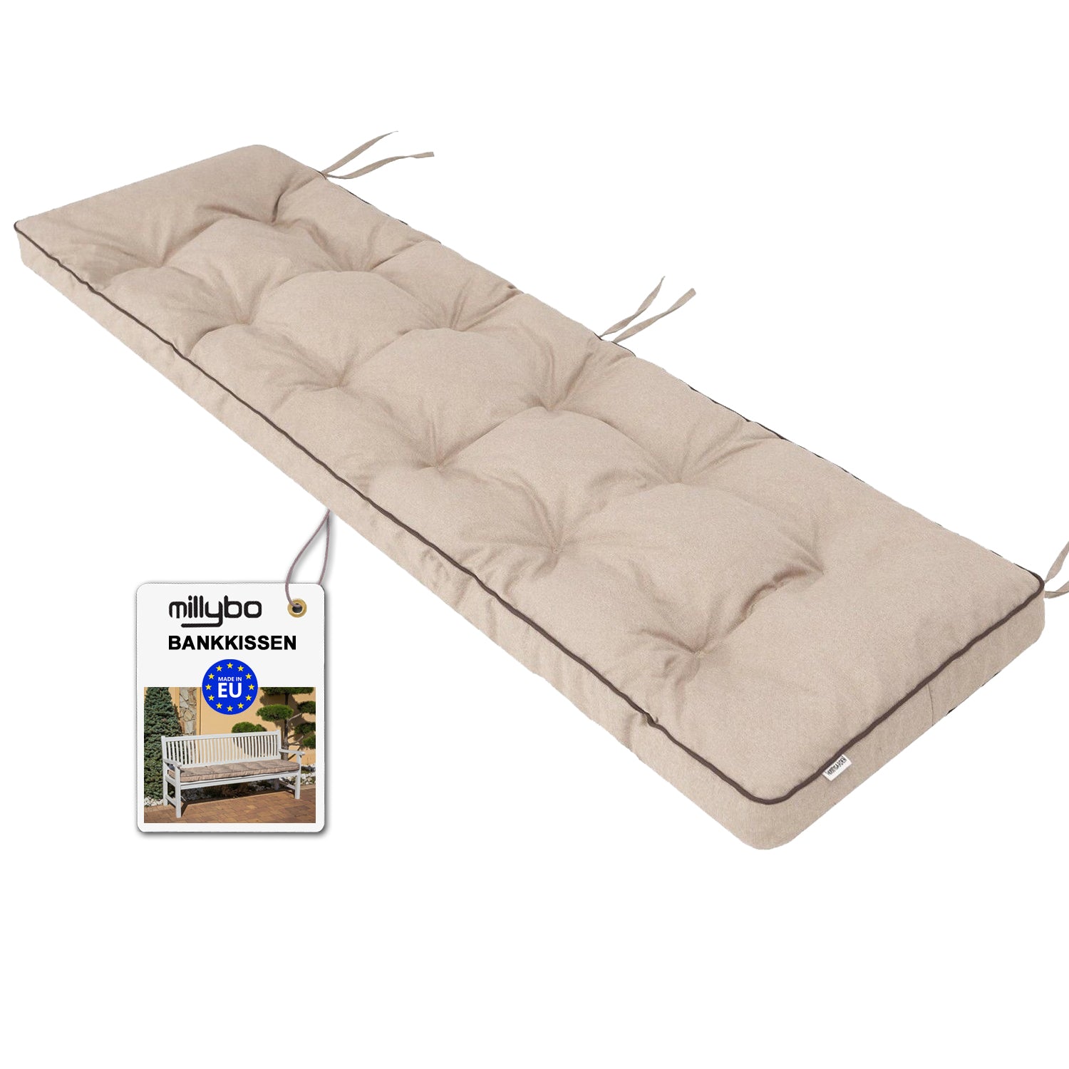 MILLYBO Bankkissen 50 cm ETNA – Gartenbank Auflage  Bankpolster für Gartenmöbel & Schaukel (120/150/180 cm) - Beige Ökolein
