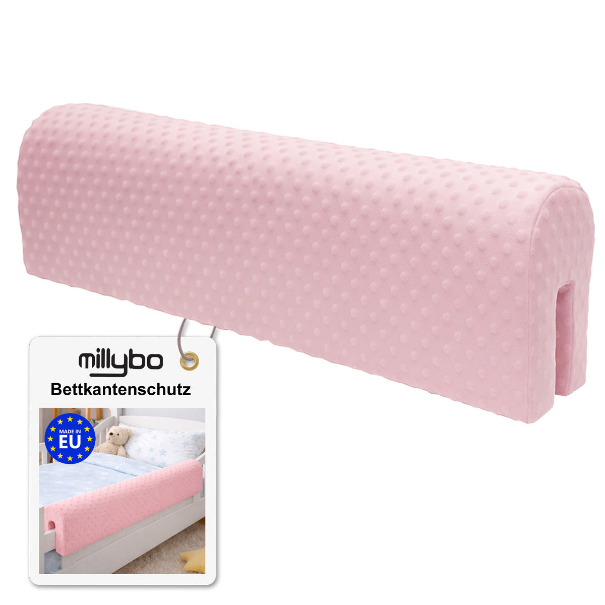 MILLYBO Bettkantenschutz für Betten -  Kissen für bettumrandung – Rosa Minky