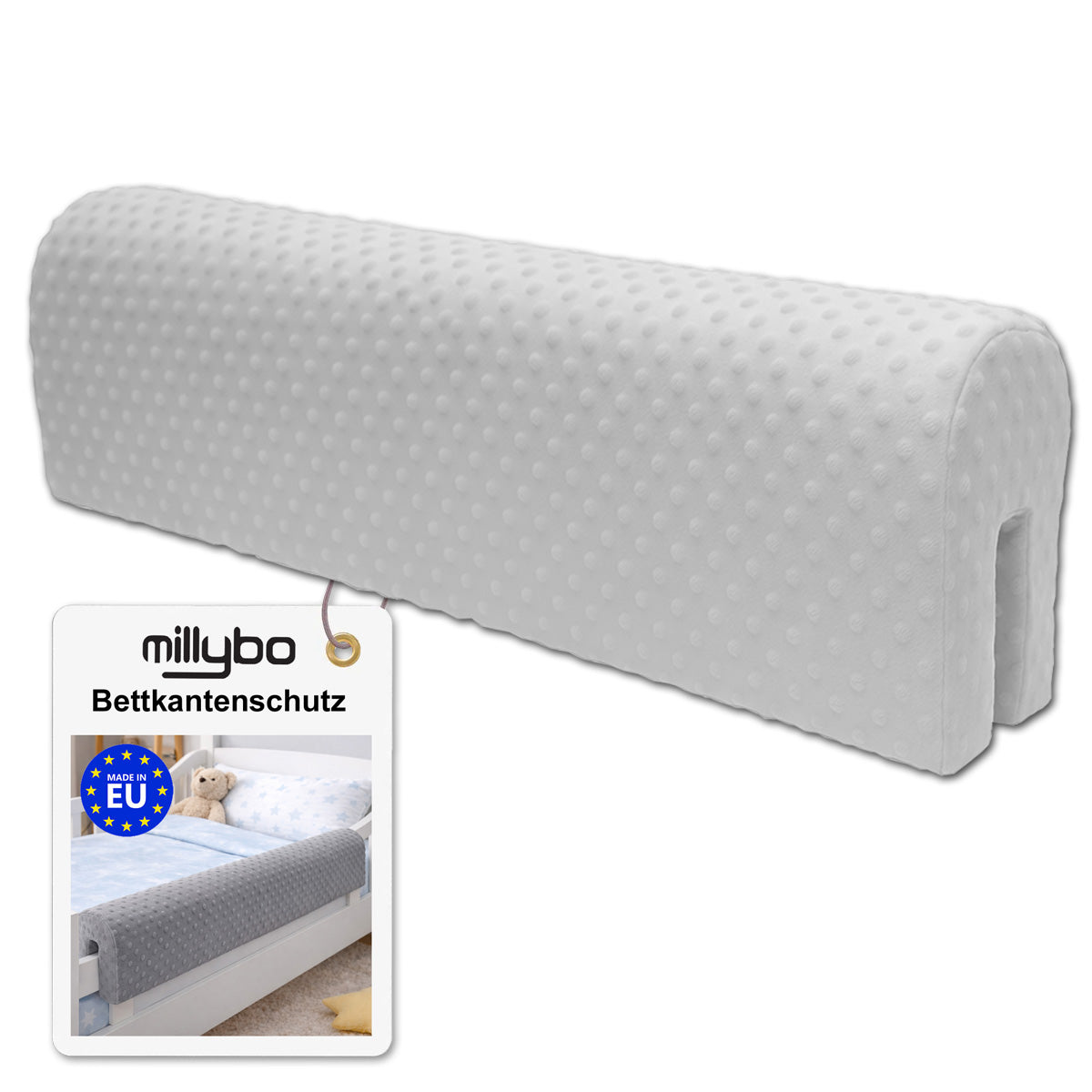 MILLYBO Bettkantenschutz für Betten -  Kissen für bettumrandung – Grau Minky