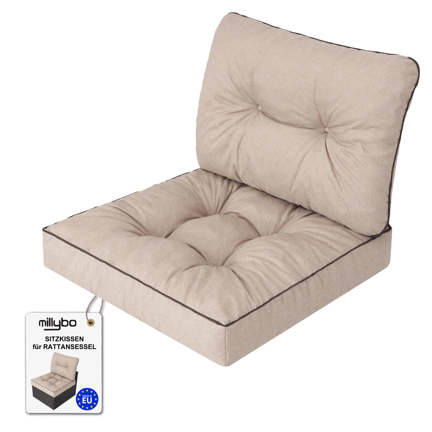 MILLYBO Gartenkissen für Rattanmöbel EMMA TECH Bequeme Sitz- & Rückenauflage: Beige