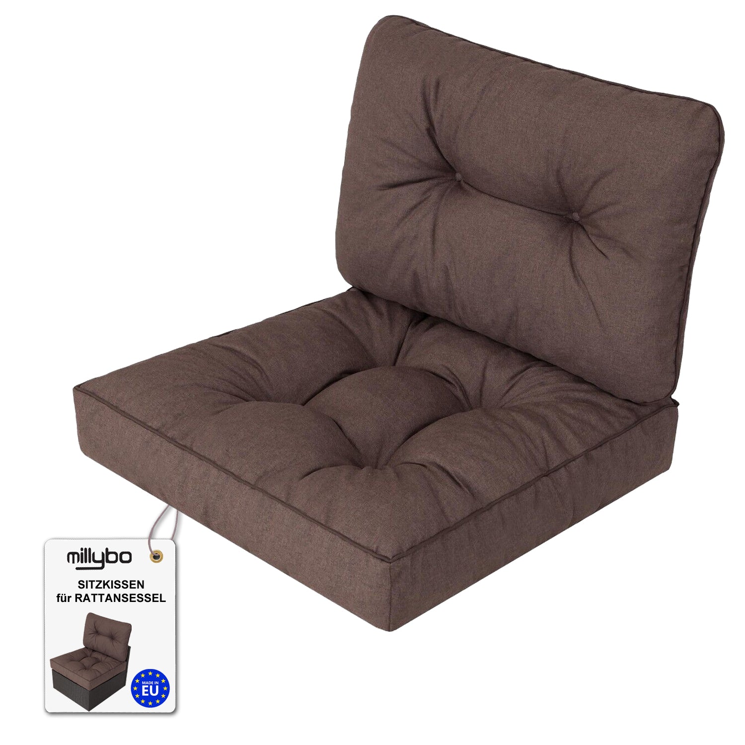 MILLYBO Gartenkissen für Rattanmöbel EMMA TECH Bequeme Sitz- & Rückenauflage: Braun