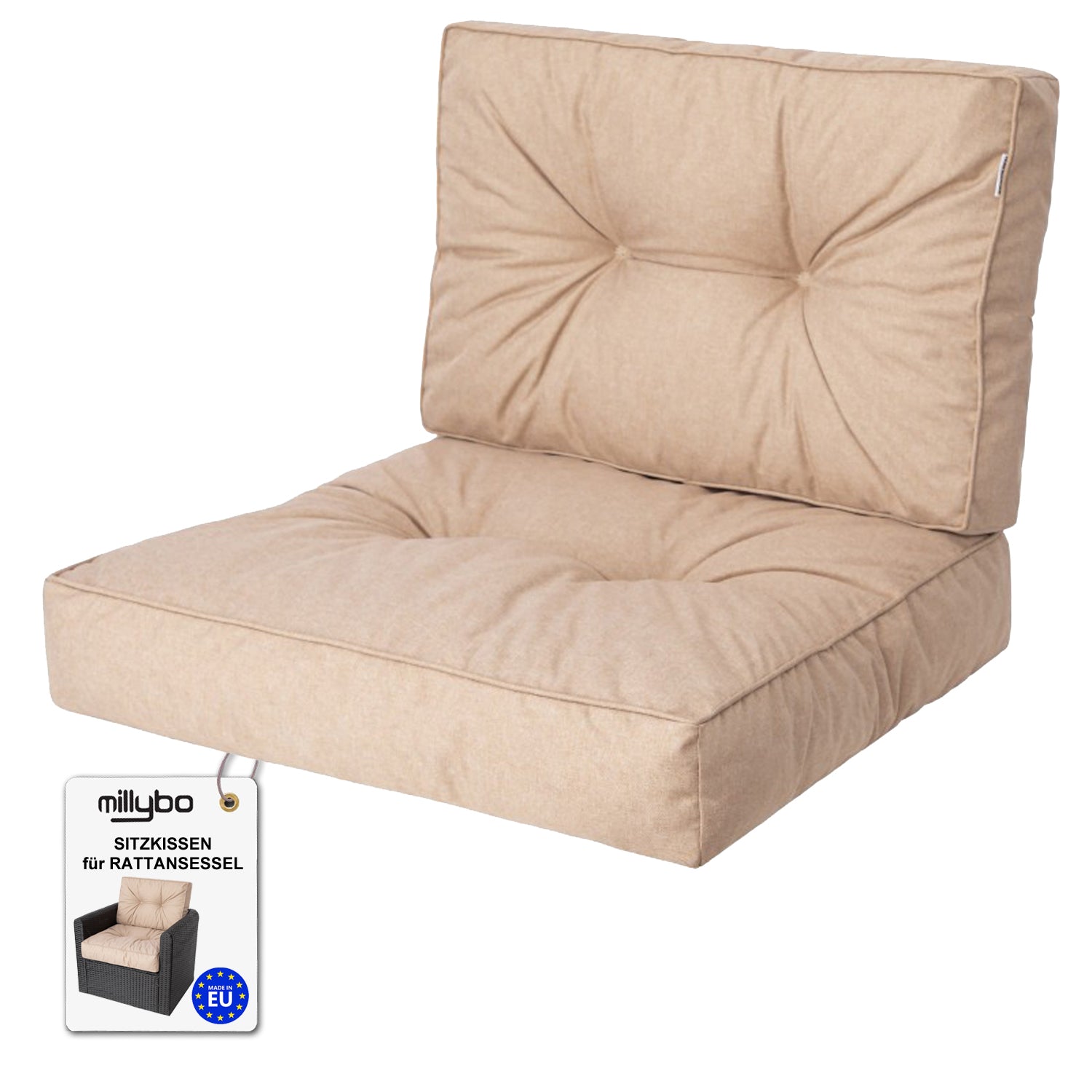 MILLYBO Gartenkissen für Rattanmöbel KAJA Bequeme Sitz- & Rückenauflage: Beige
