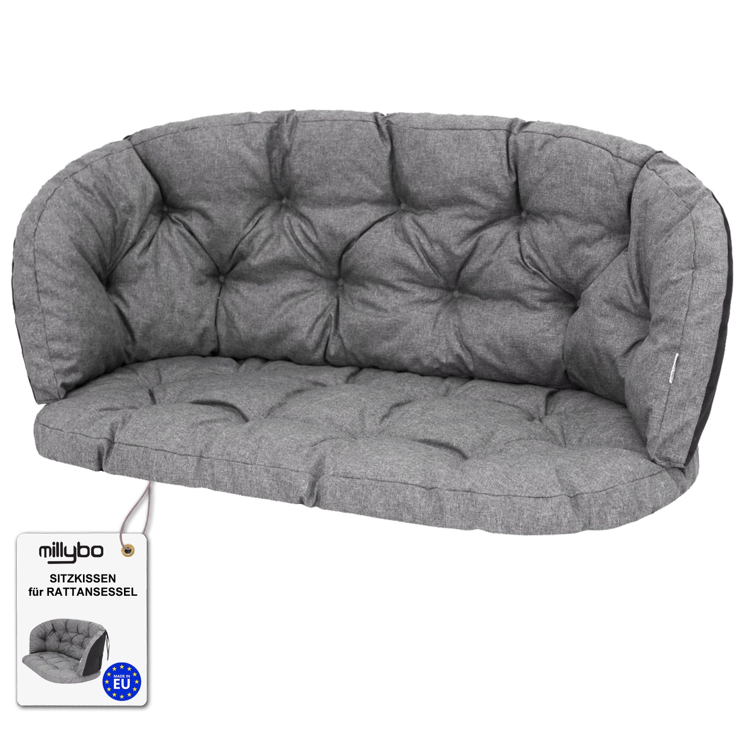 Gartenkissen für Rattanmöbel große AMANDA – 100 x 50  cm, 150 x 38 cm - Graphit