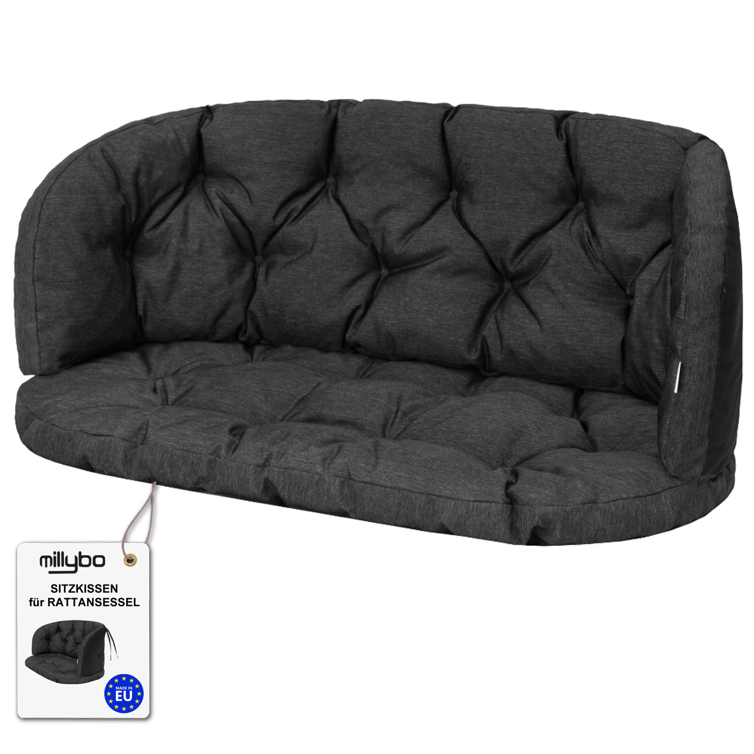 Gartenkissen für Rattanmöbel große AMANDA – 100 x 50  cm, 150 x 38 cm - Schwarz