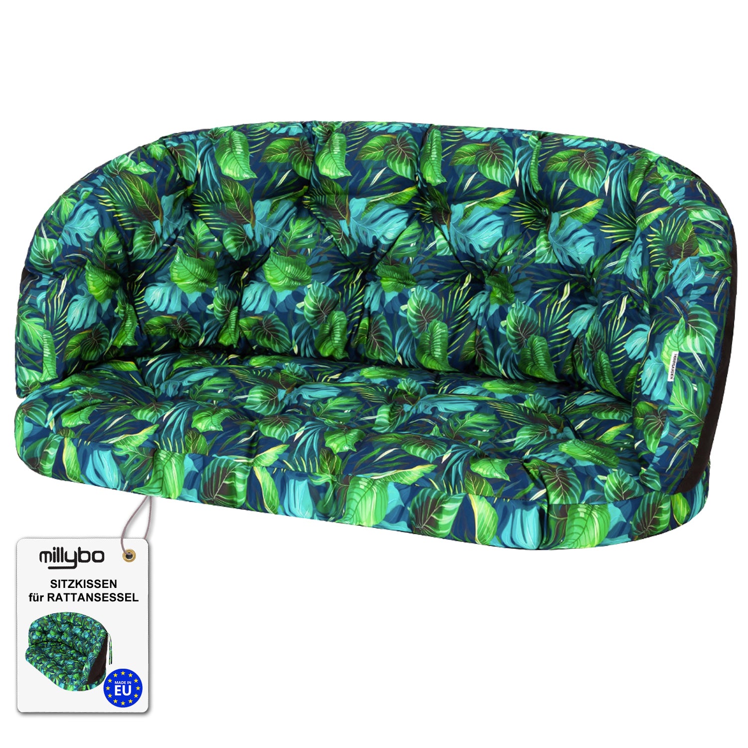 Gartenkissen für Rattanmöbel große AMANDA – 100 x 50  cm, 150 x 38 cm - Blaues Blätter
