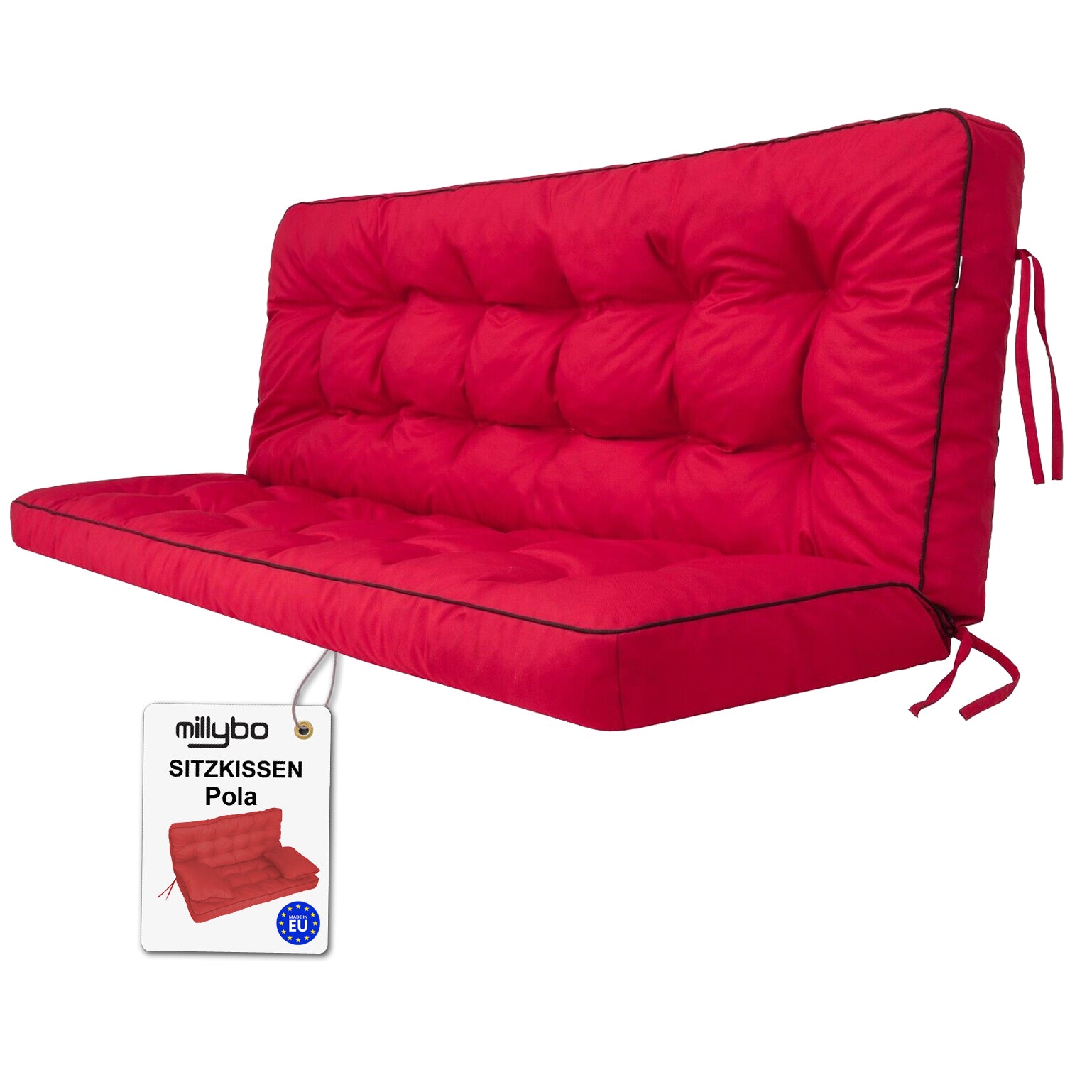 MILLYBO Hollywoodschaukel Sitzkissen 100–180 cm Auflage – Gartenschaukel Polster POLA - Rot