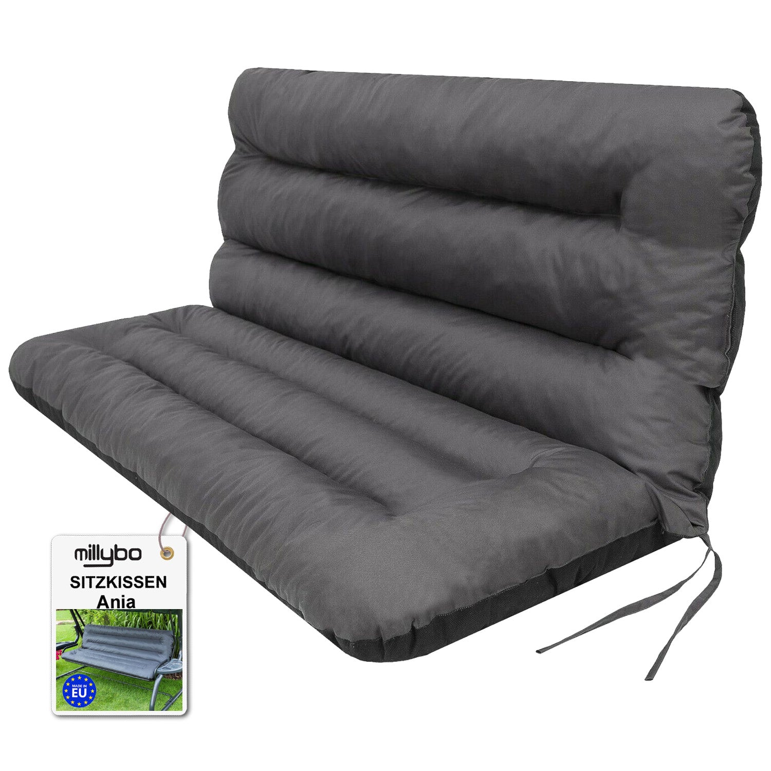 MILLYBO Hollywoodschaukel Sitzkissen 120–180 cm Auflage – Gartenschaukel Polster ANIA - Grau