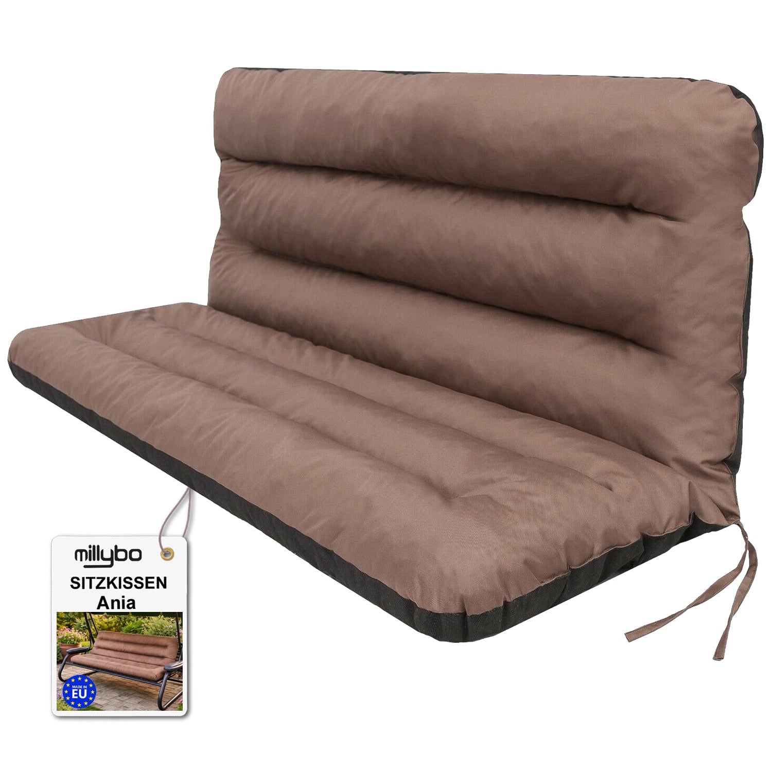 MILLYBO Hollywoodschaukel Sitzkissen 120–180 cm Auflage – Gartenschaukel Polster ANIA - Braun
