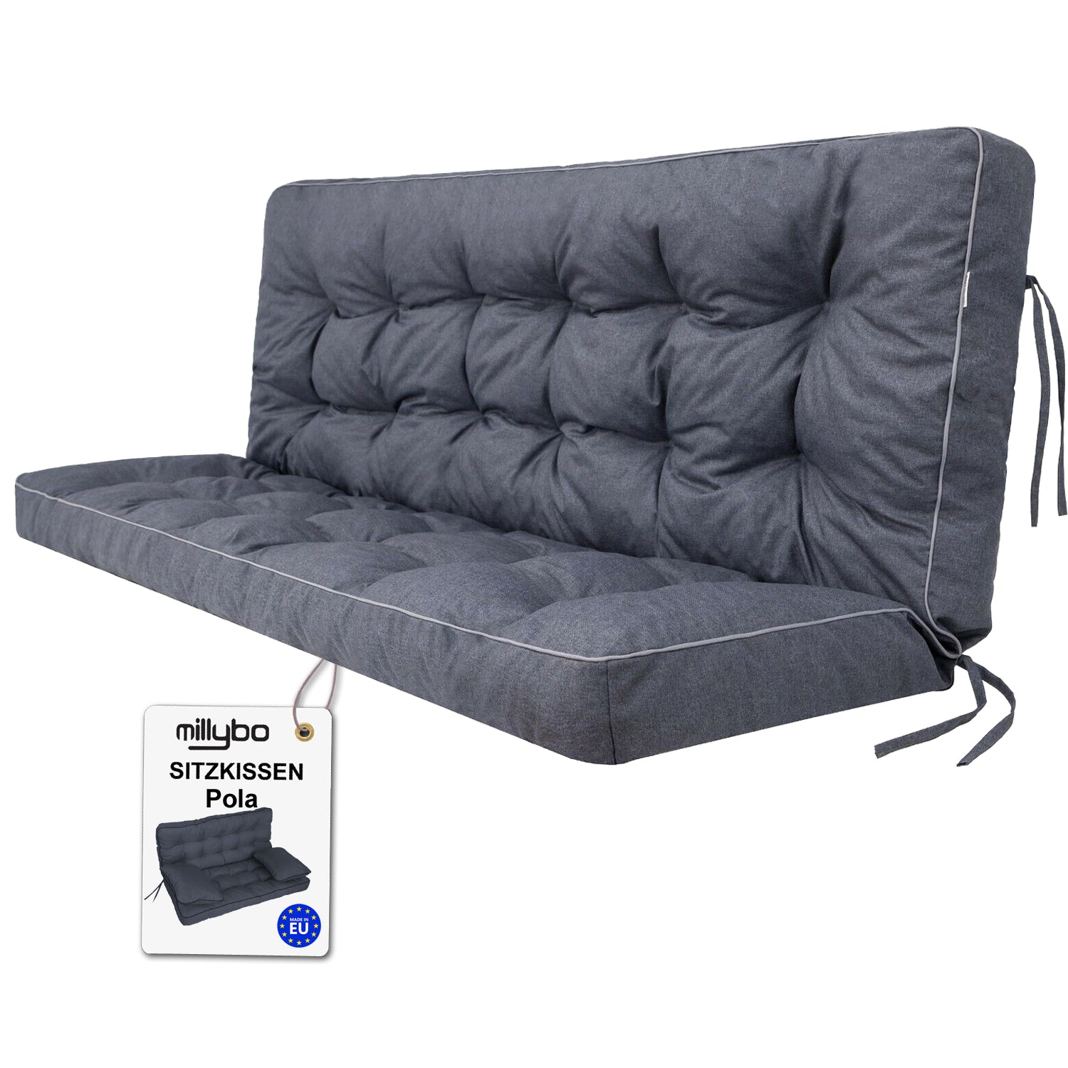 MILLYBO Hollywoodschaukel Sitzkissen 100–180 cm Auflage – Gartenschaukel Polster POLA - Dunkelblau