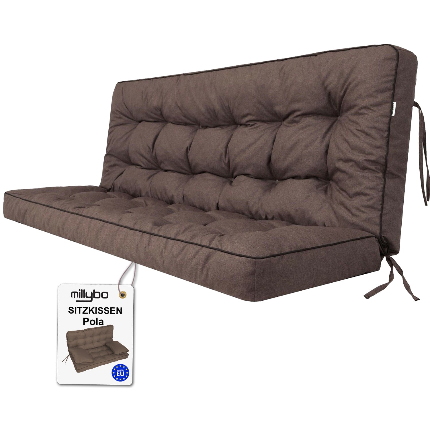 MILLYBO Hollywoodschaukel Sitzkissen 100–180 cm Auflage – Gartenschaukel Polster POLA - Braun