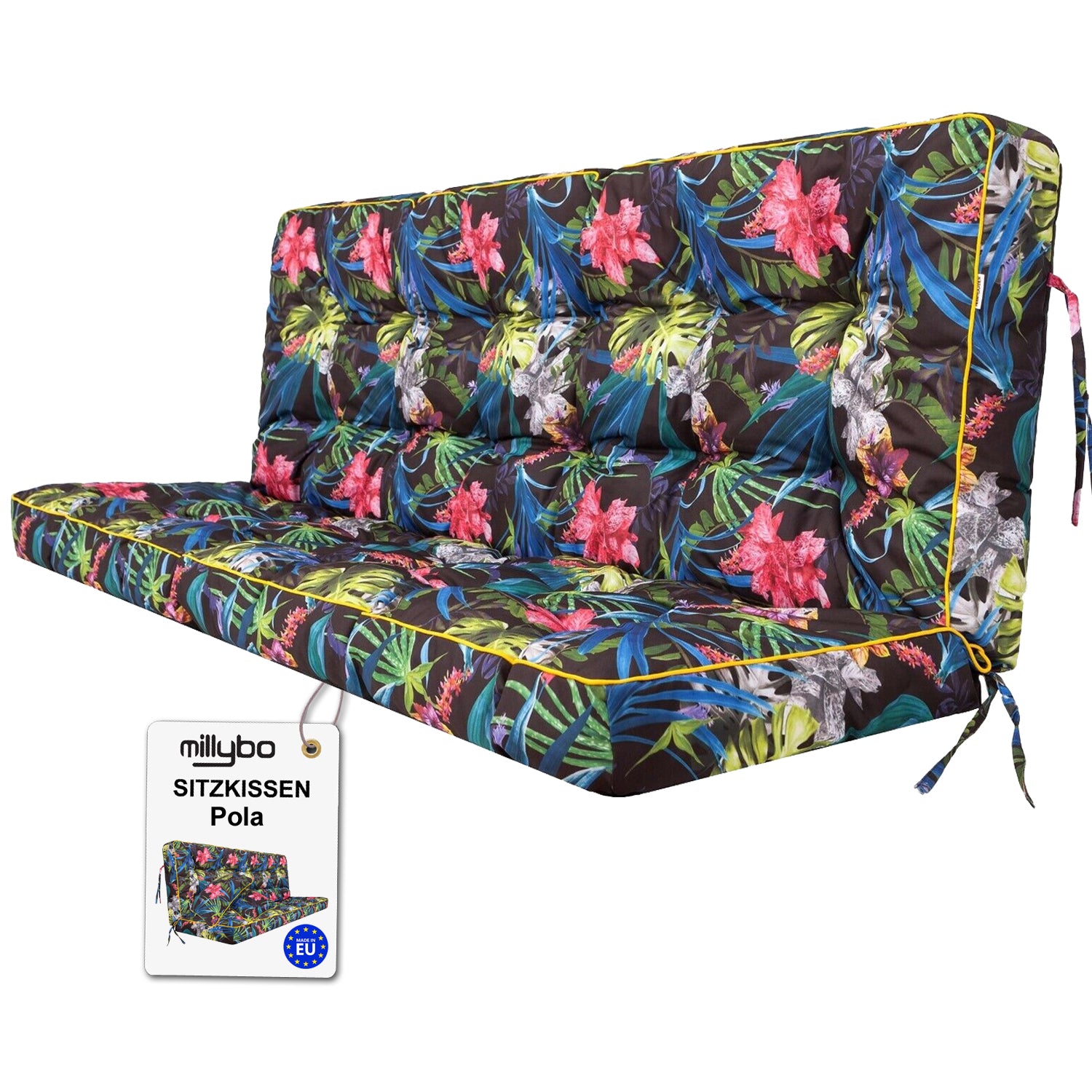 MILLYBO Hollywoodschaukel Sitzkissen 100–180 cm Auflage – Gartenschaukel Polster POLA - Bunte Blätter