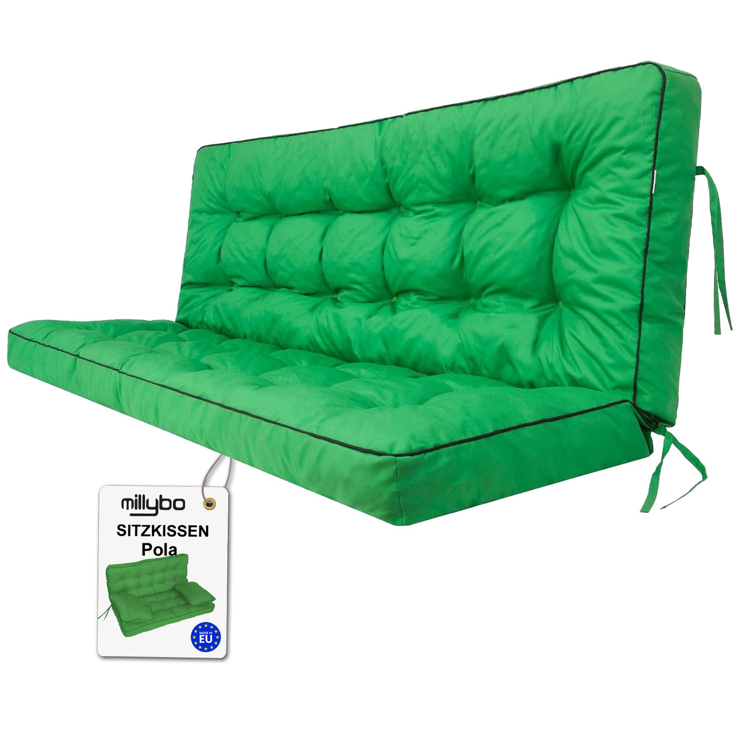 MILLYBO Hollywoodschaukel Sitzkissen 100–180 cm Auflage – Gartenschaukel Polster POLA - Grün
