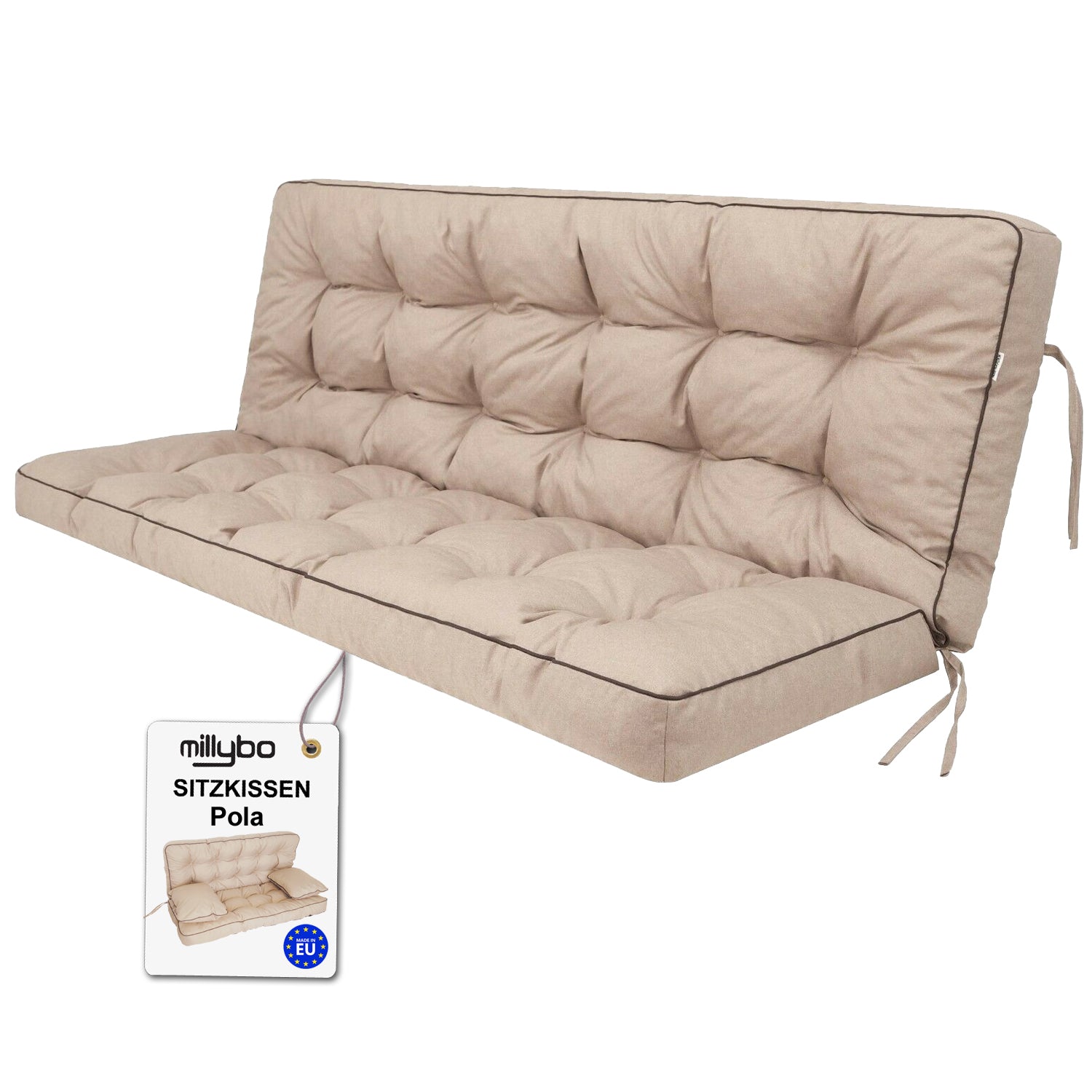 MILLYBO Hollywoodschaukel Sitzkissen 100–180 cm Auflage – Gartenschaukel Polster POLA - Beige