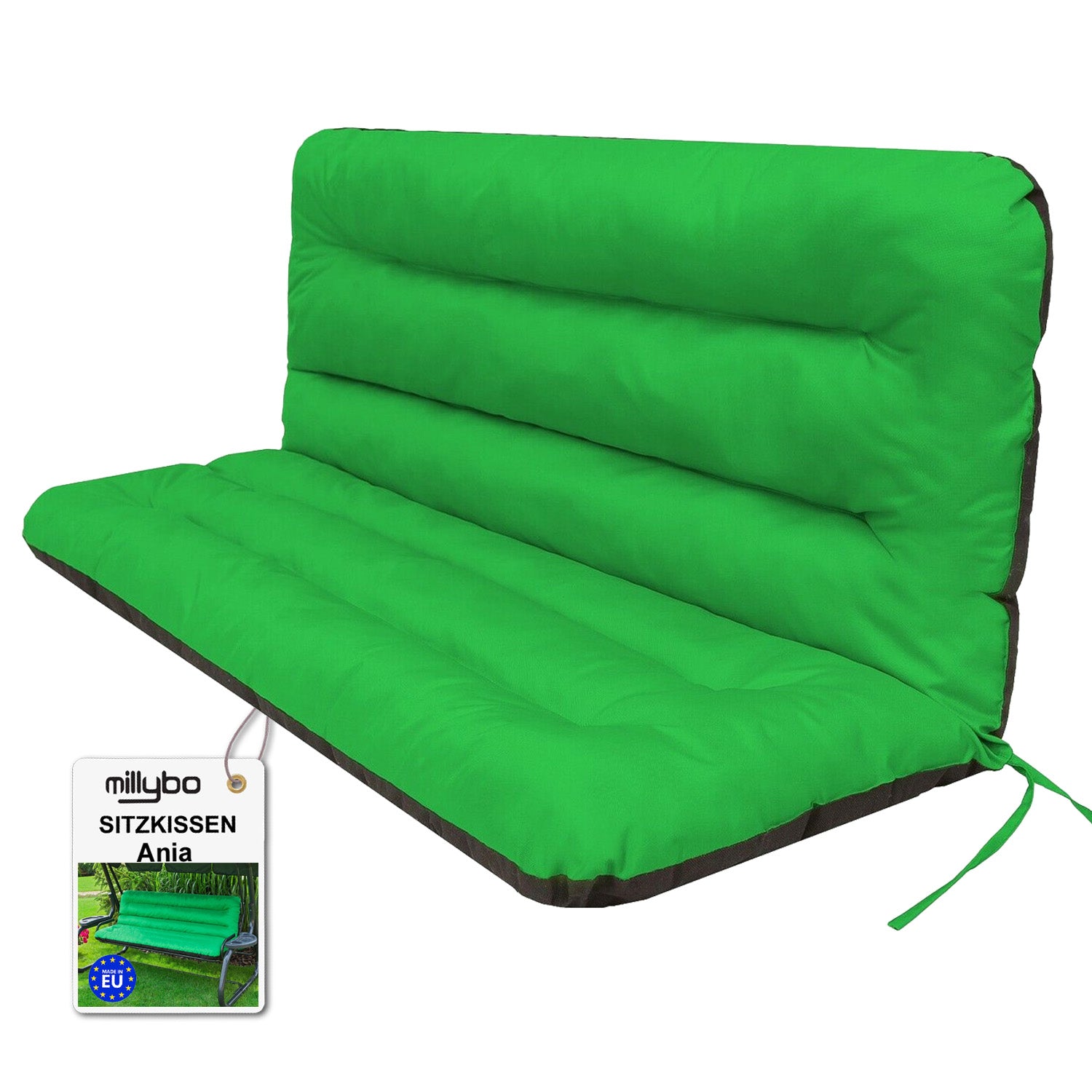 MILLYBO Hollywoodschaukel Sitzkissen 120–180 cm Auflage – Gartenschaukel Polster ANIA - Grün