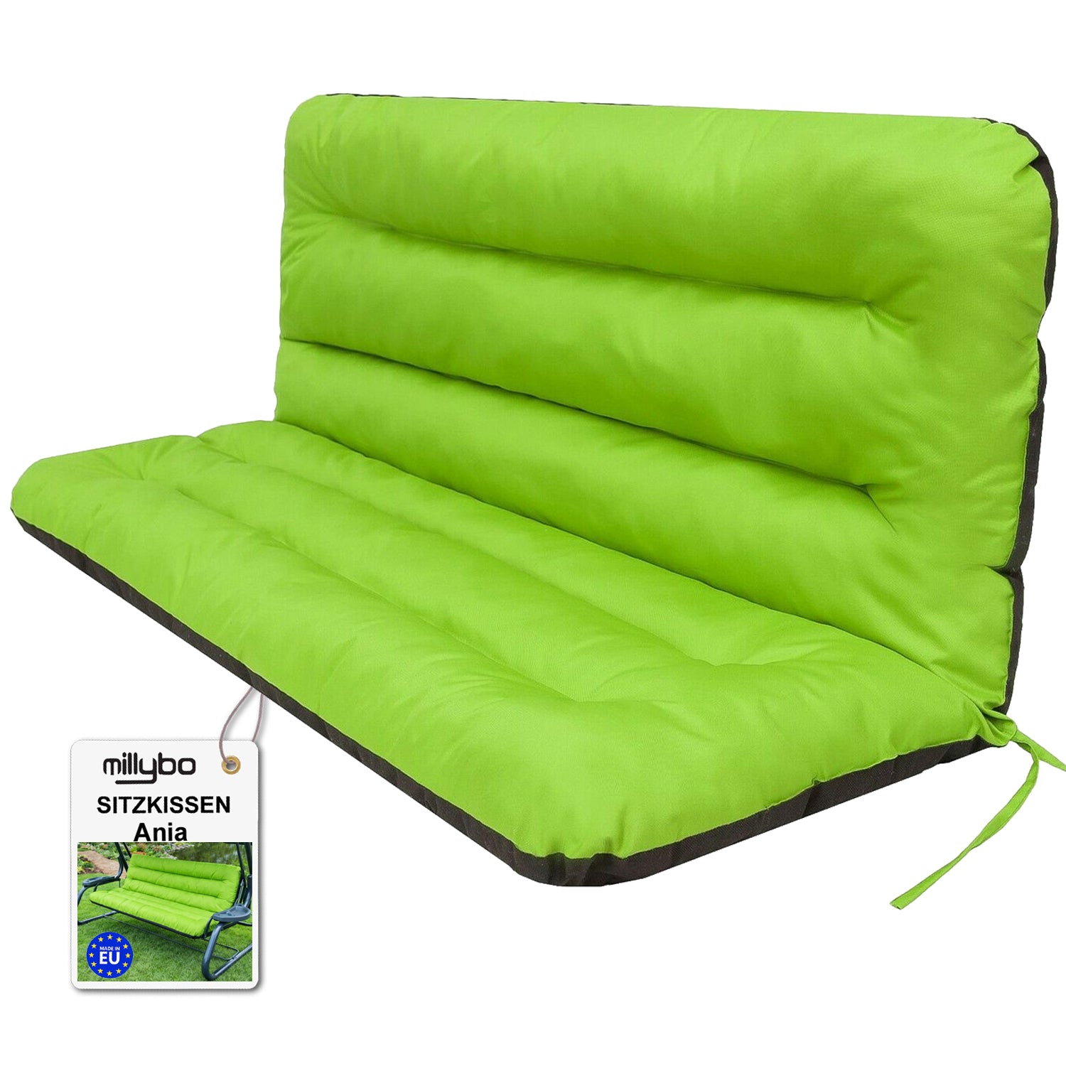 MILLYBO Hollywoodschaukel Sitzkissen 120–180 cm Auflage – Gartenschaukel Polster ANIA - Limegrün
