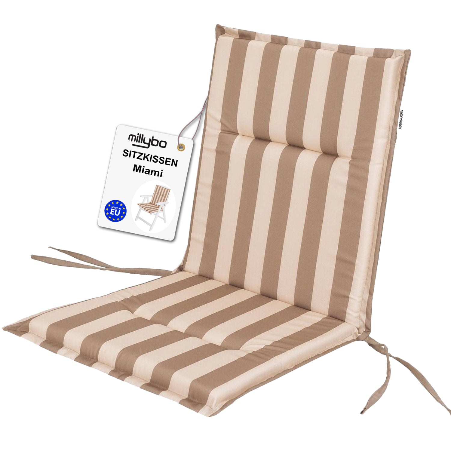MILLYBO Gartenstuhlauflage – Sitzkissen für Gartenstühle & Balkonmöbel MIAMI - Beige mit Streifen